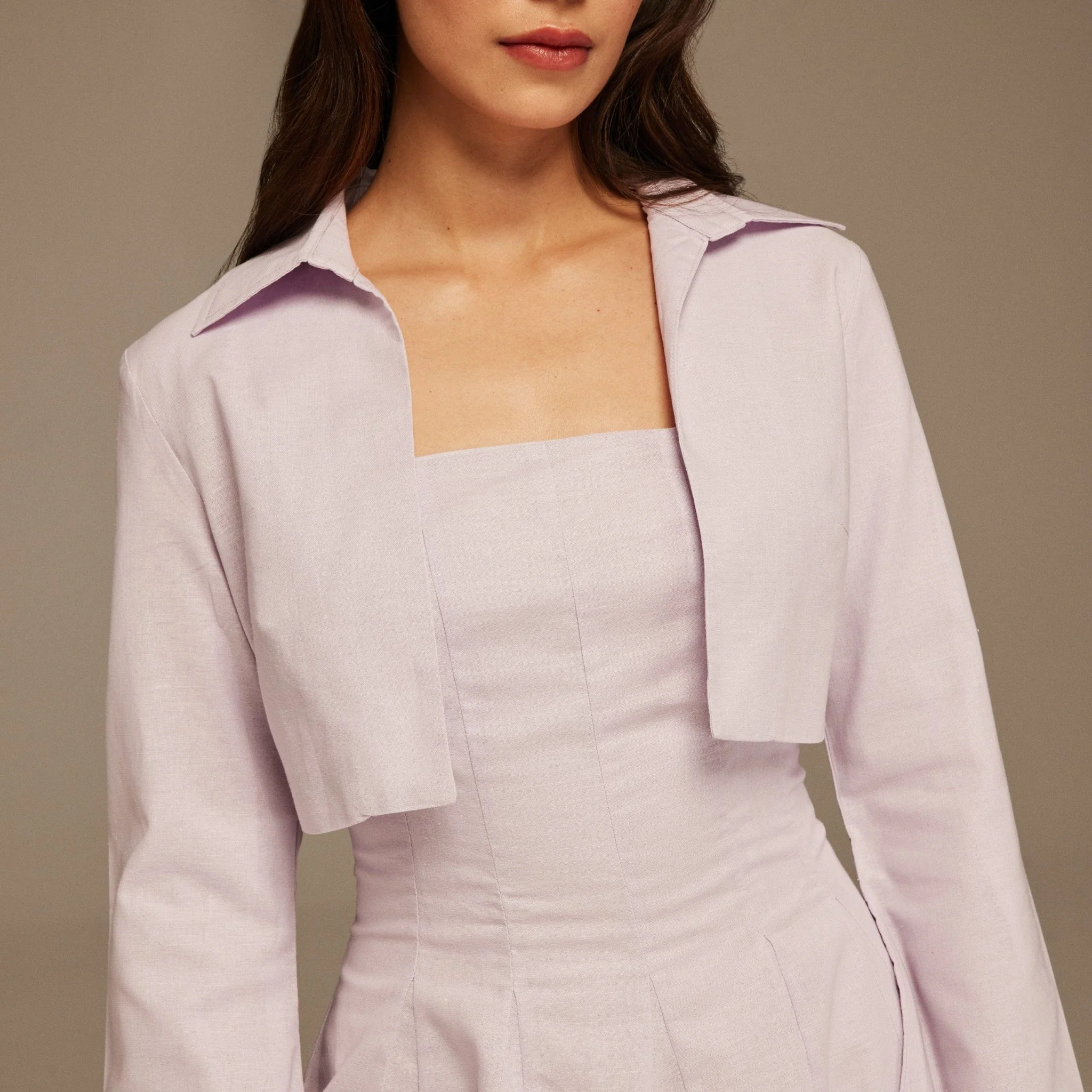 Lilac Aline Midi Dress With Short Flared Long Sleeve Jacket - Image 3