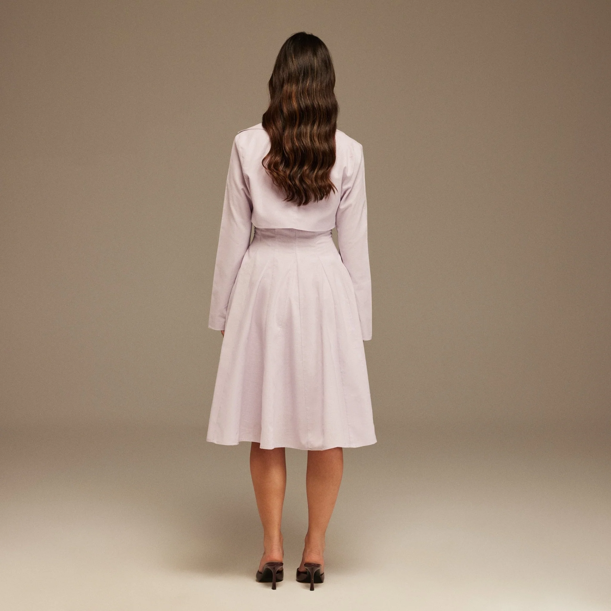Lilac Aline Midi Dress With Short Flared Long Sleeve Jacket - Image 4