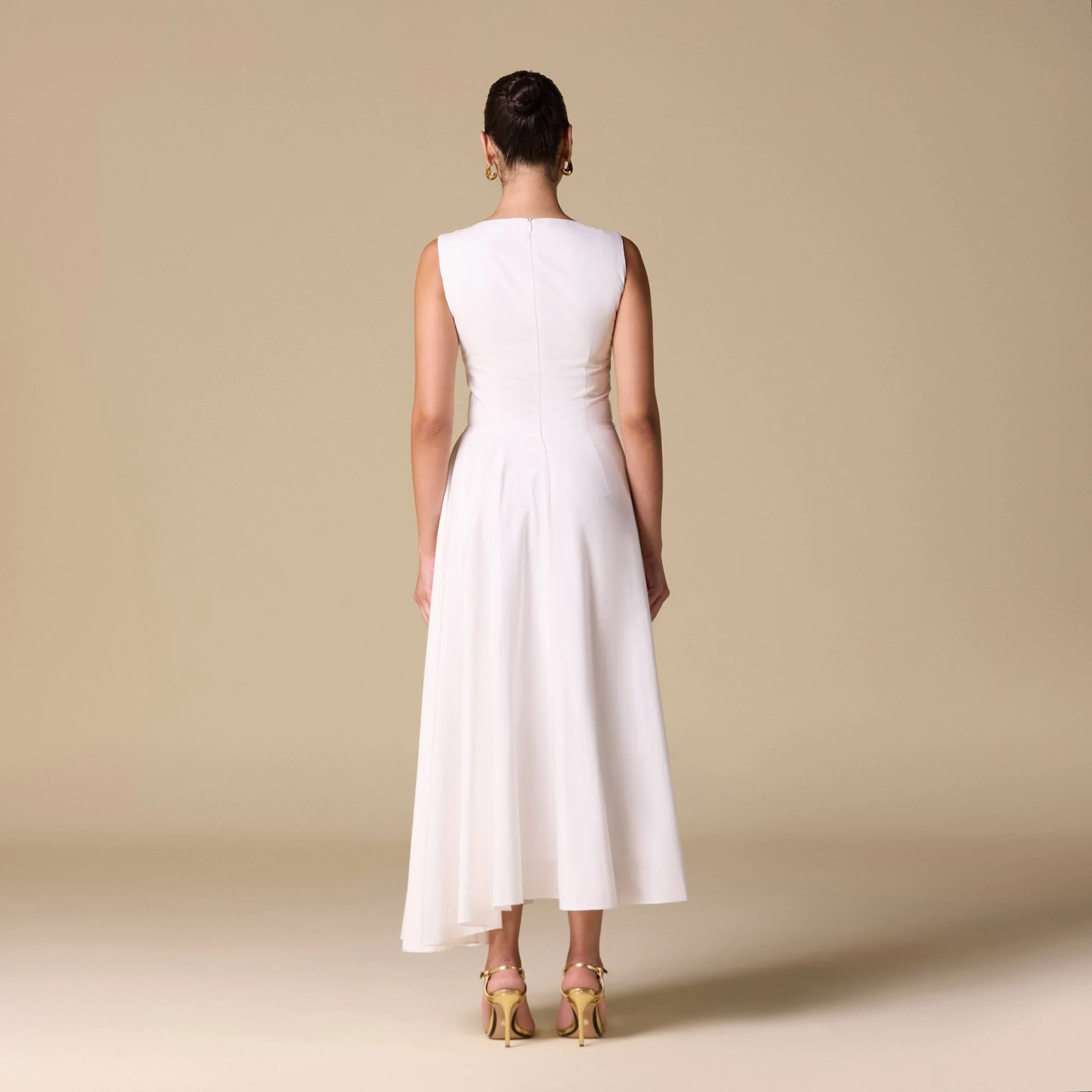 Asymmetric Hem Draped Midi Dress - Image 5