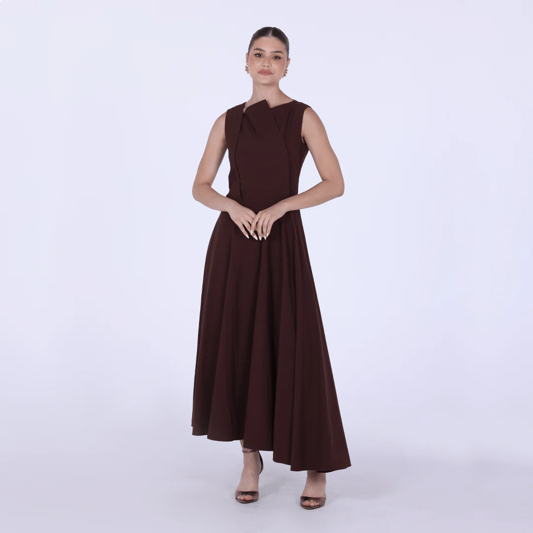Asymmetric Hem Draped Midi Dress - Image 6
