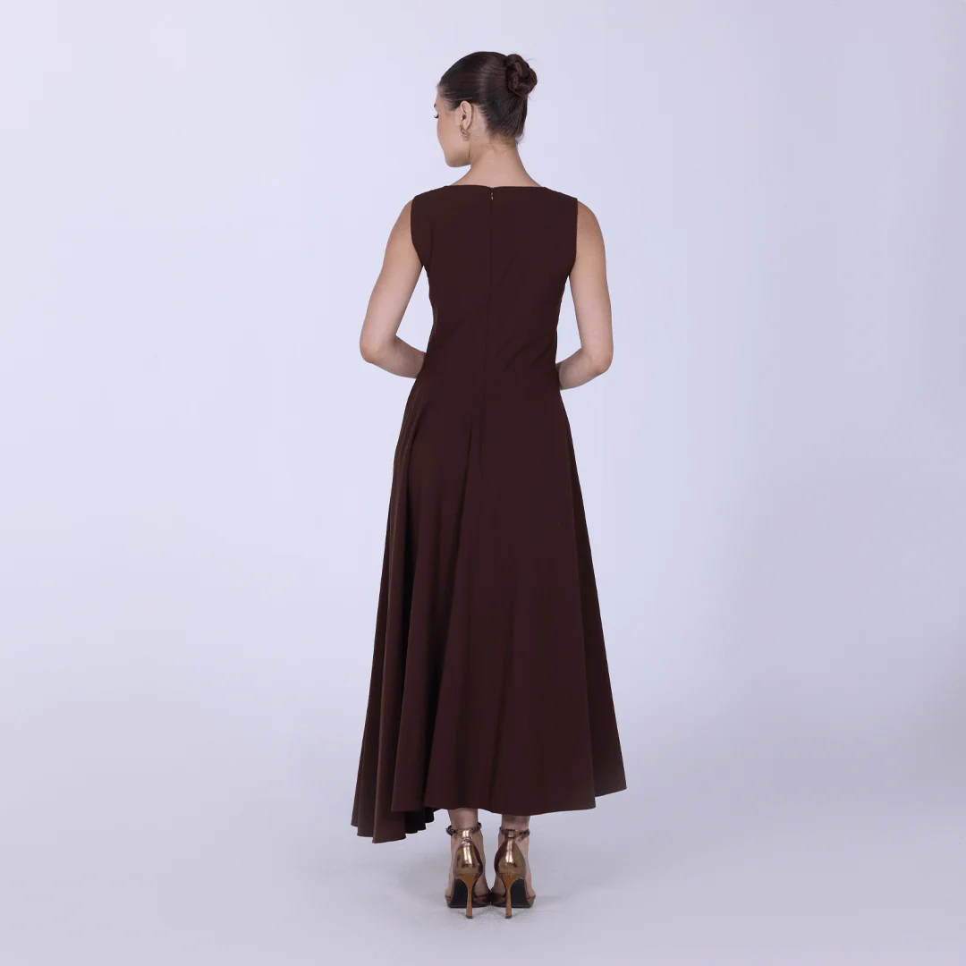 Asymmetric Hem Draped Midi Dress - Image 8