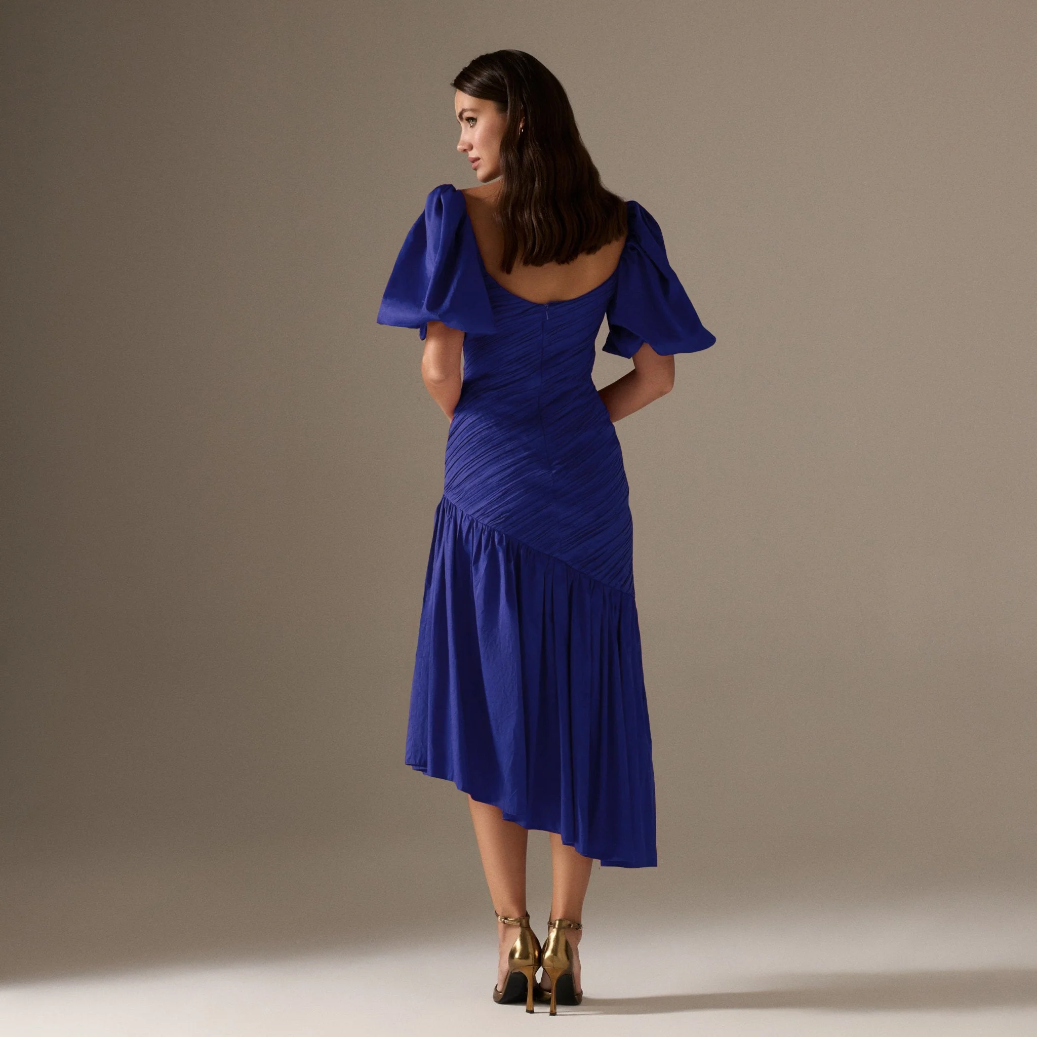 Blue Asymmetric ruffled Poplin Midi dress - Image 3