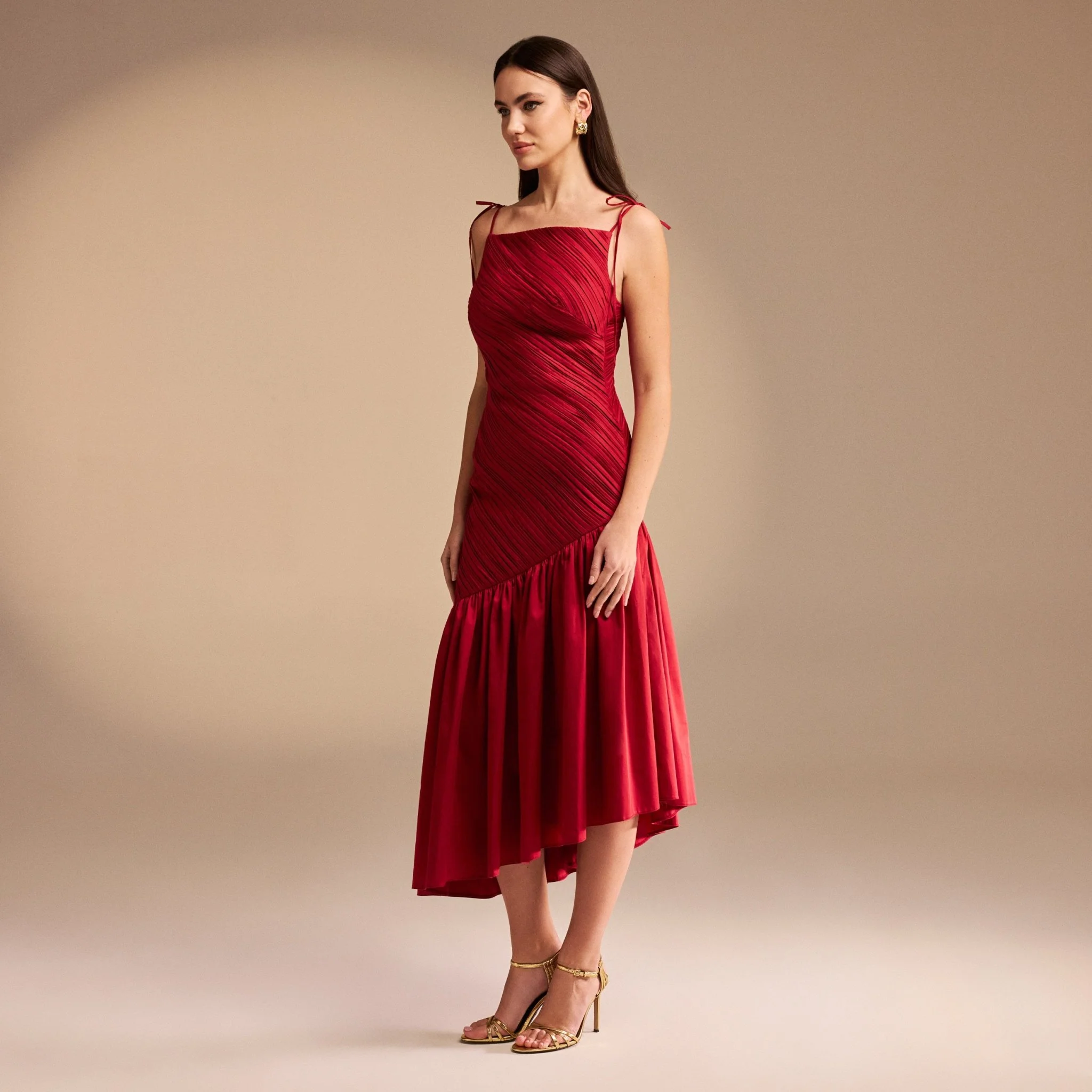 Asymmetric Ruffled Poplin Midi Dress - Image 2