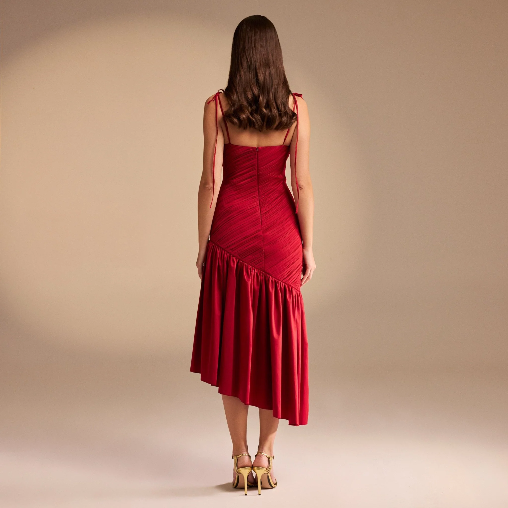 Asymmetric Ruffled Poplin Midi Dress - Image 4
