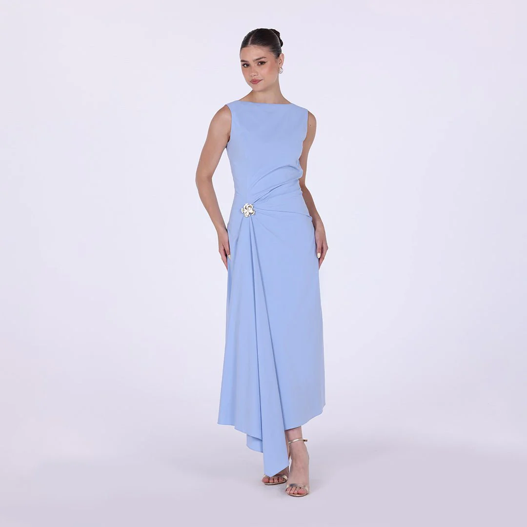 Asymmetric Twisted 100% Cotton Midi Dress - Image 4