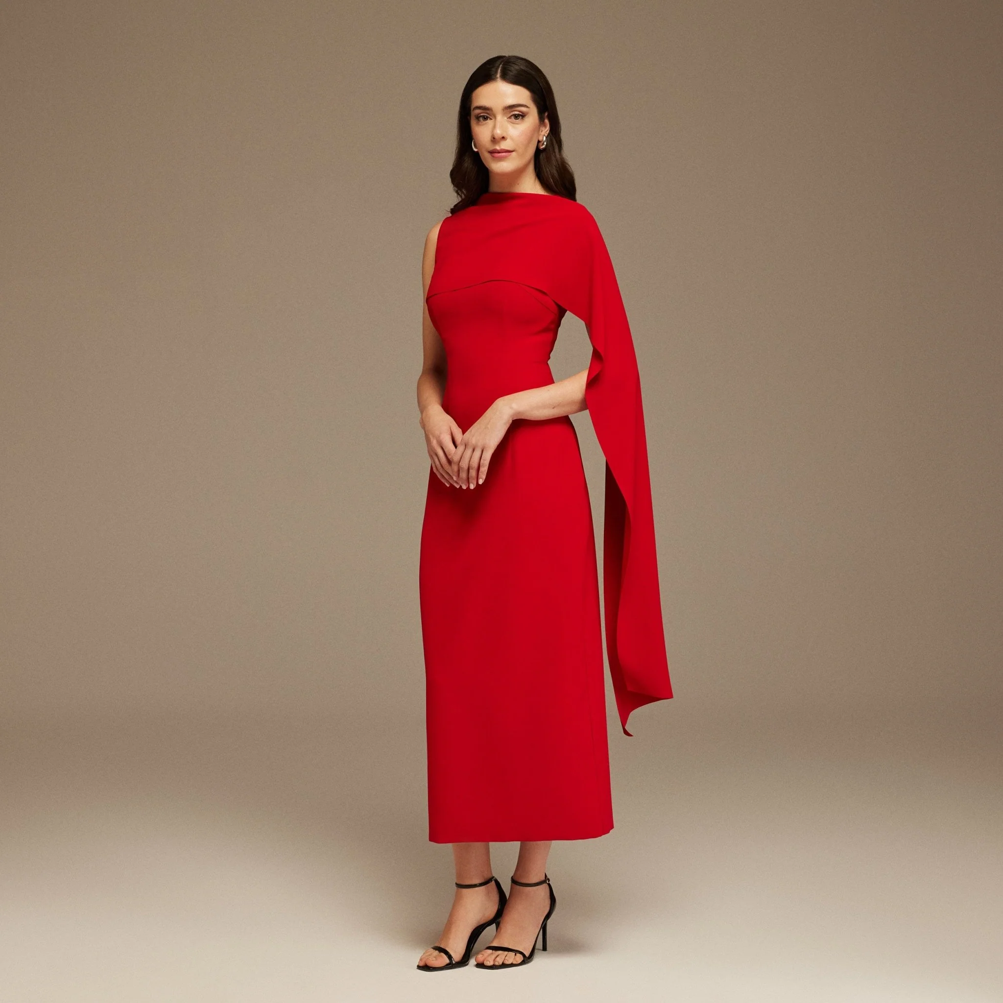 Red Asymmetrical Back Draped Maxi Dress - Image 2