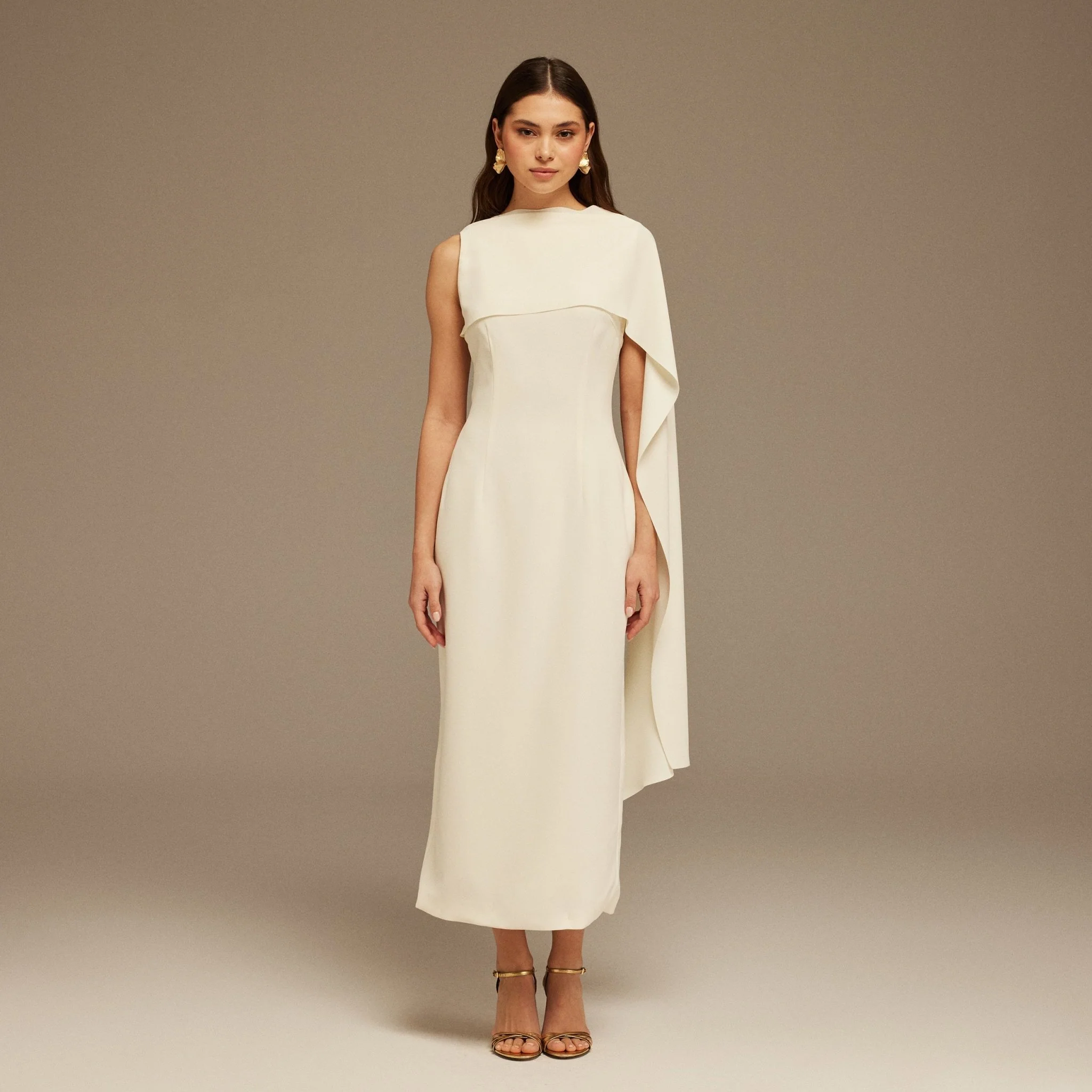 Ivory Asymmetrical Back Draped Maxi Dress