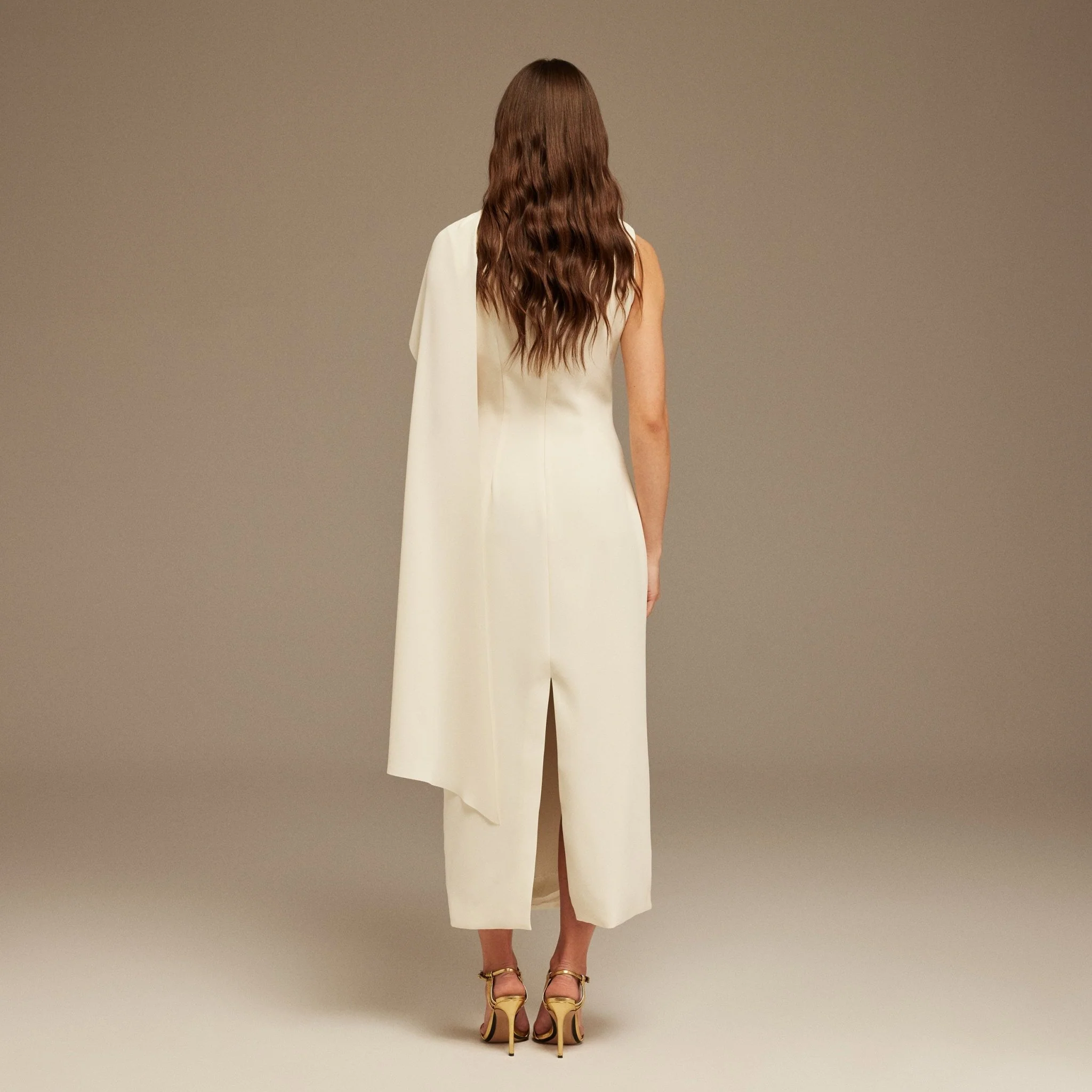 Ivory Asymmetrical Back Draped Maxi Dress - Image 5