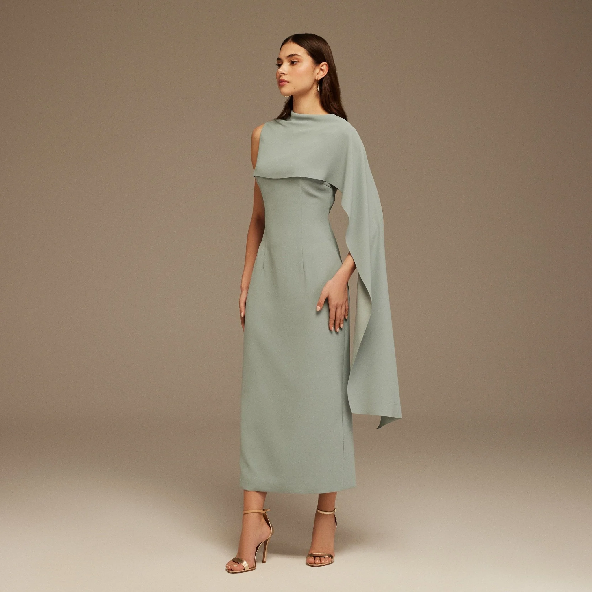 Grayish Blue Asymmetrical Back Draped Maxi Dress - Image 2