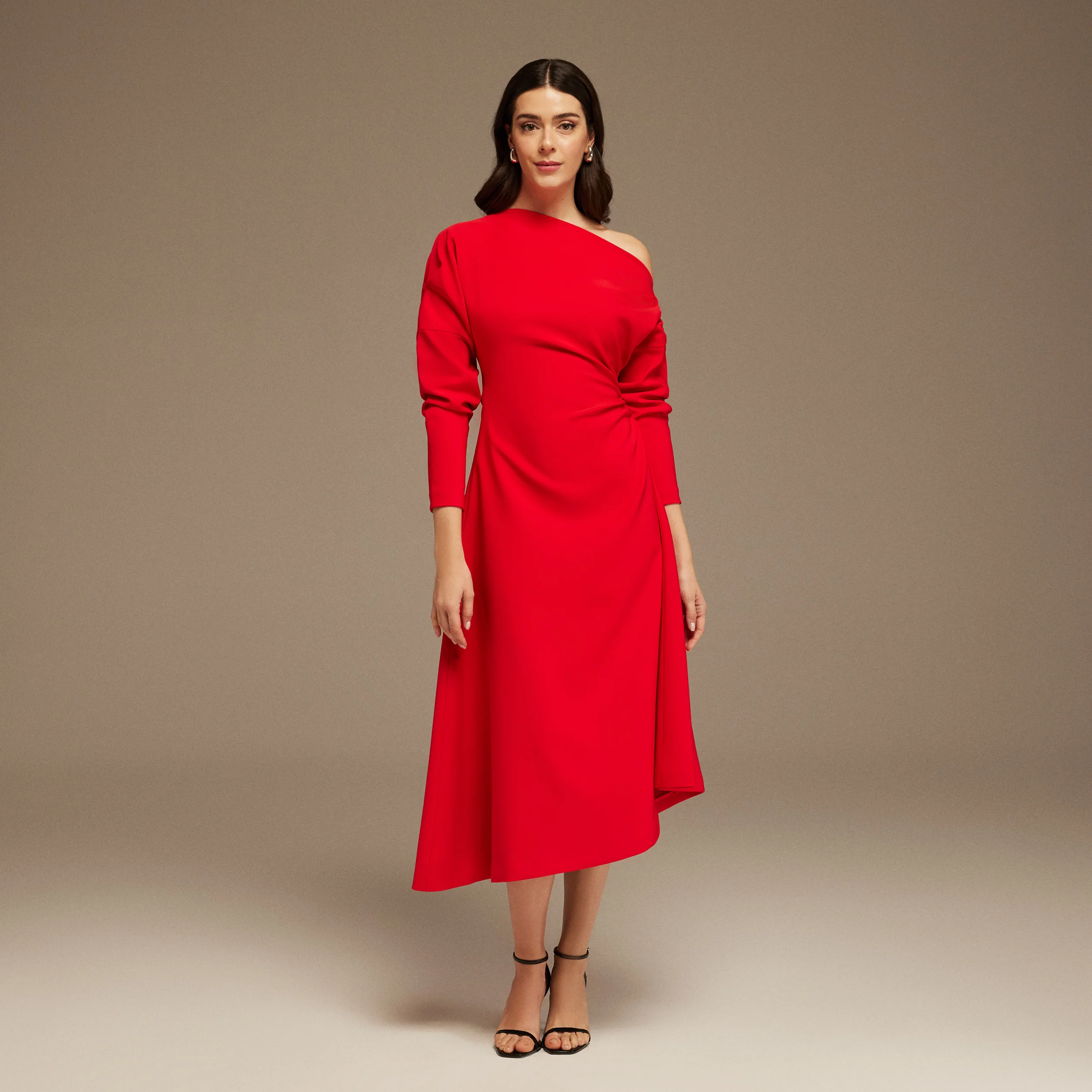 Red Asymmetrical One-Shoulder Maxi Dress