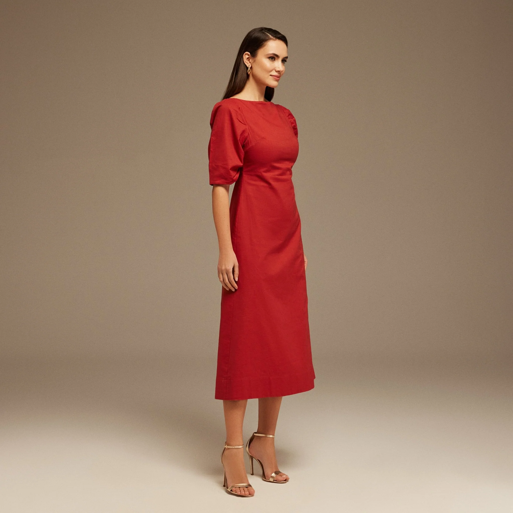 Balloon Sleeve Linen Cotton Midi Dress - Image 2