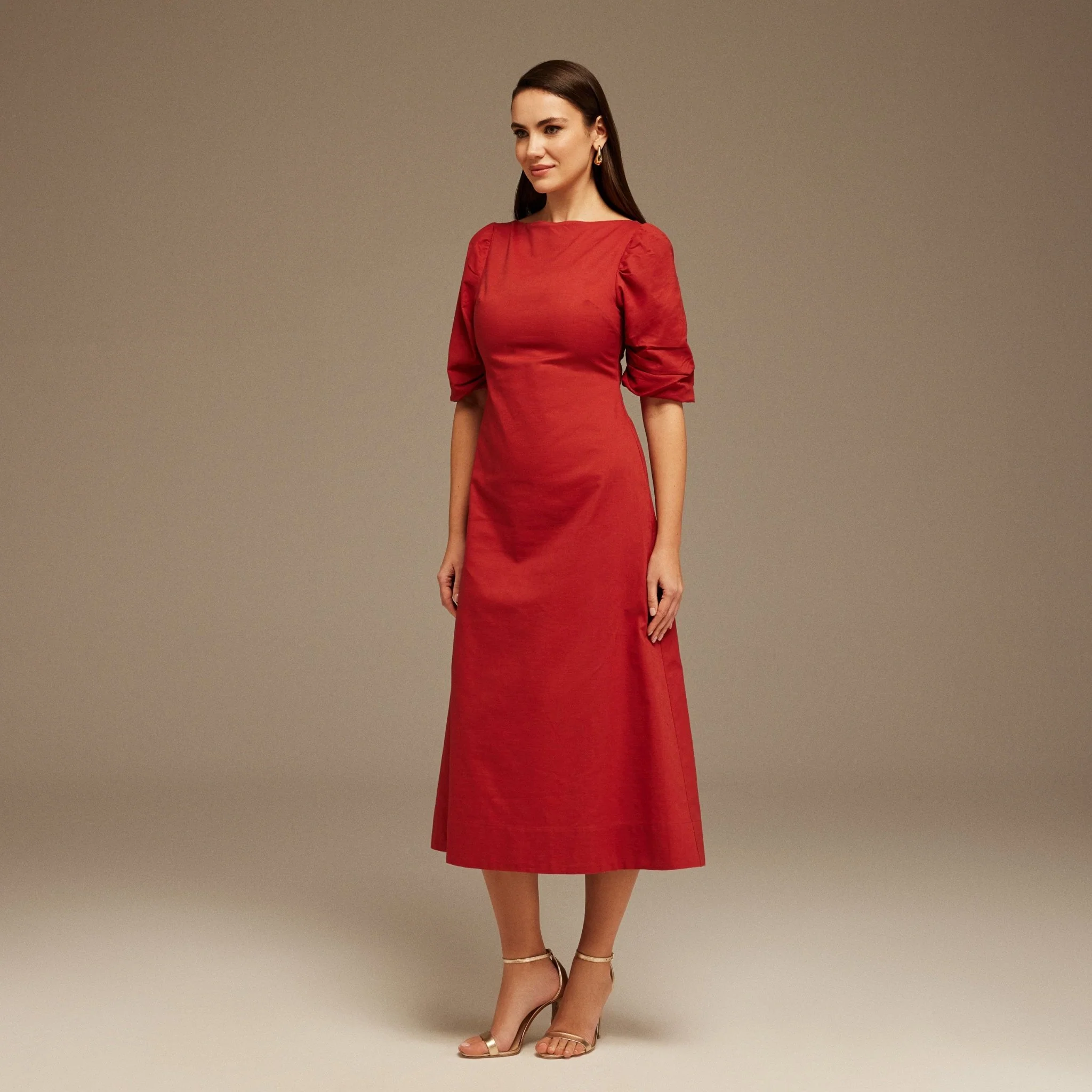 Balloon Sleeve Linen Cotton Midi Dress - Image 3