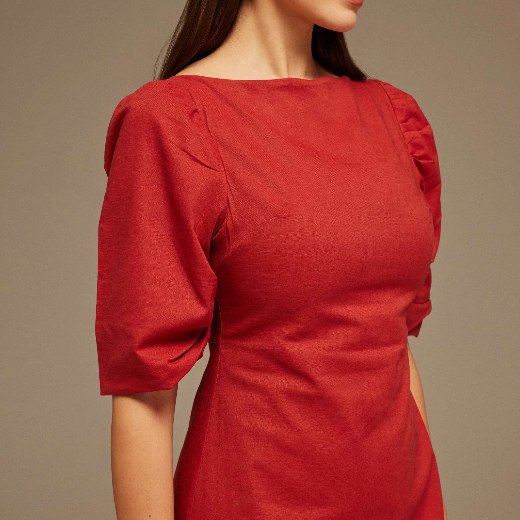 Balloon Sleeve Linen Cotton Midi Dress - Image 4