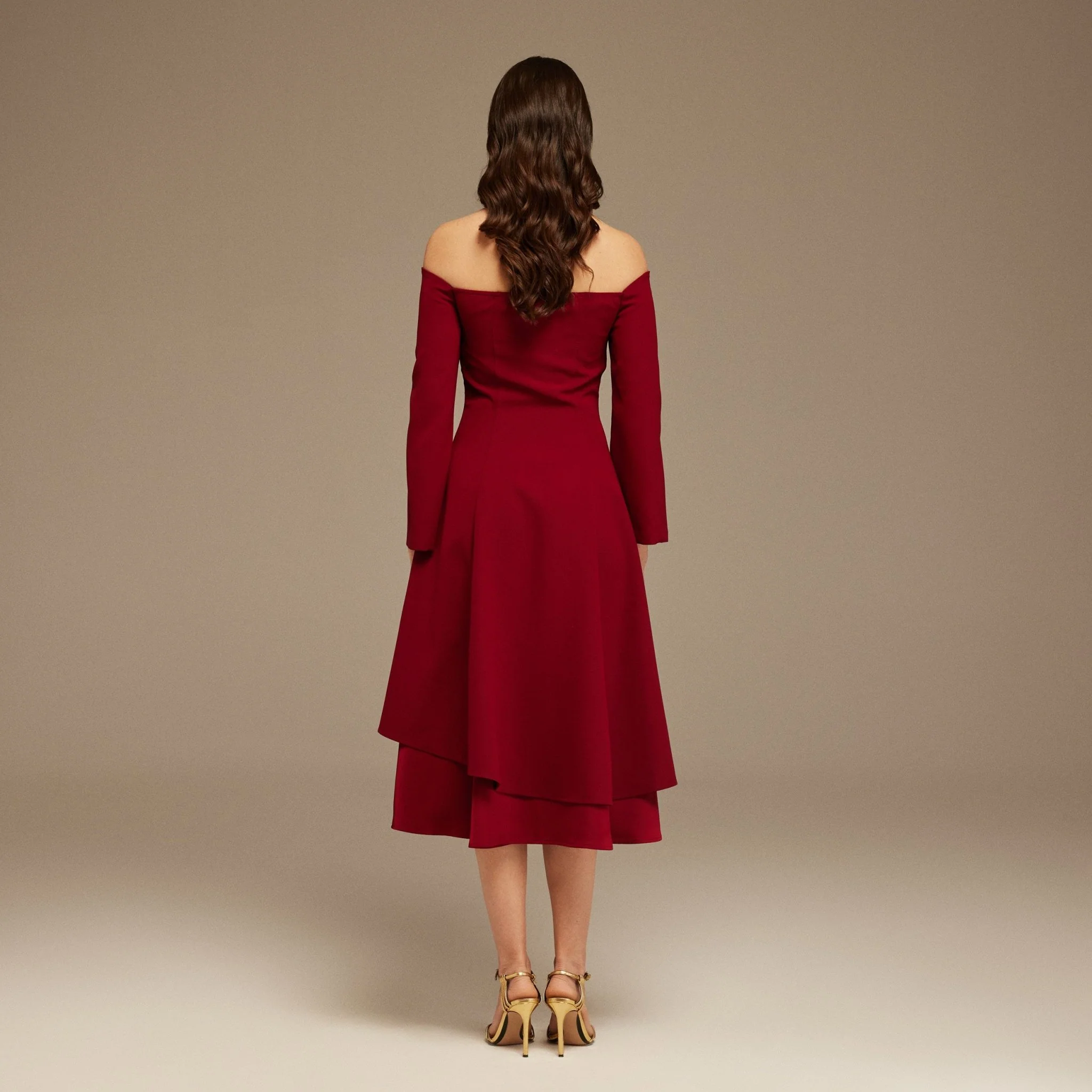 Burgundy Off-Shoulder Midi Dress - Image 4