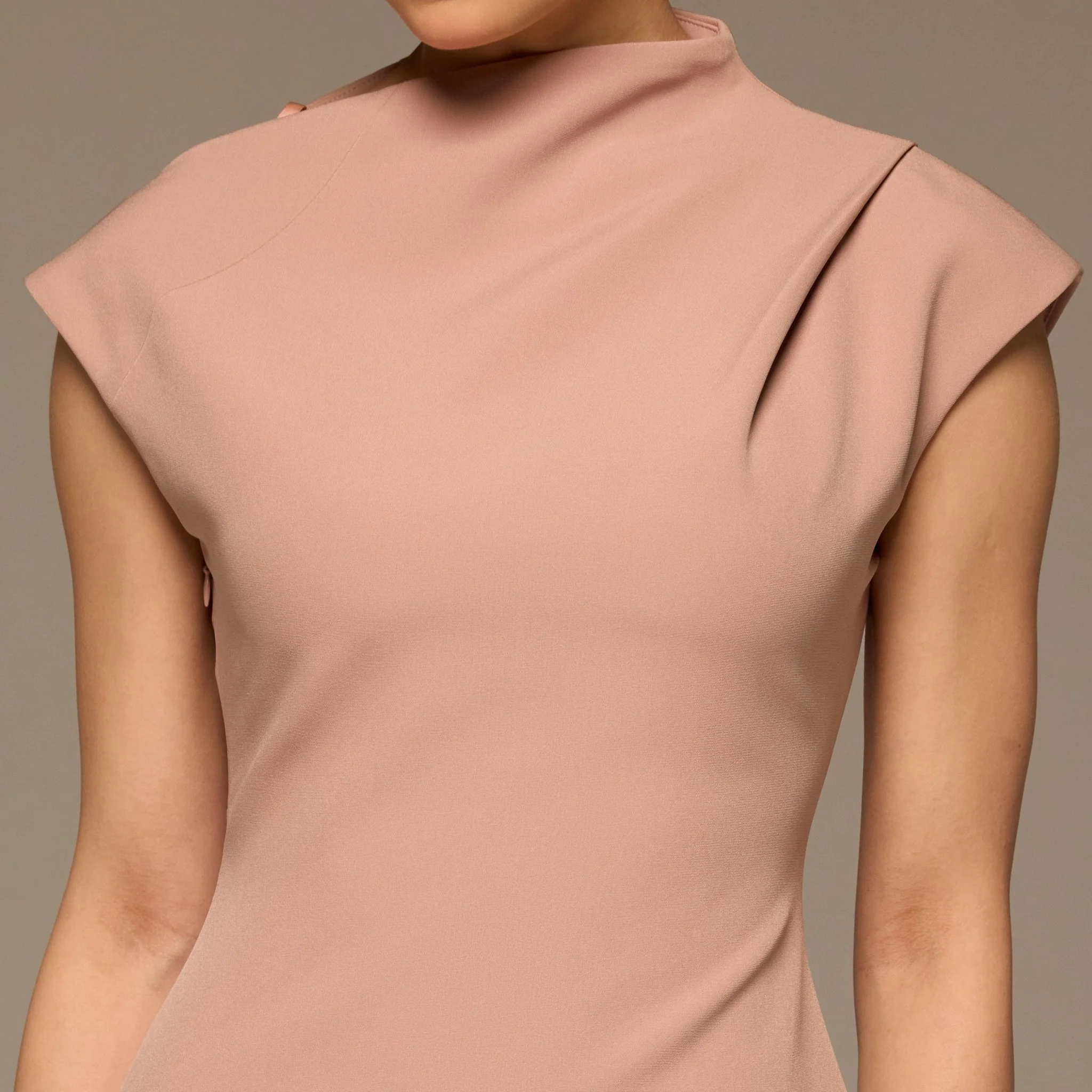 Dusty Rose Draped Shoulder Short Sleeve Midi Dress - Image 3
