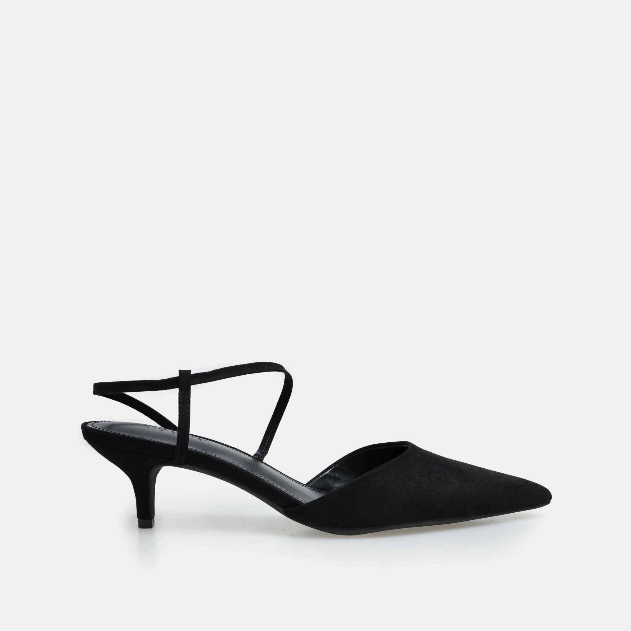 Black Suede Kitten Heel Slingback Shoes