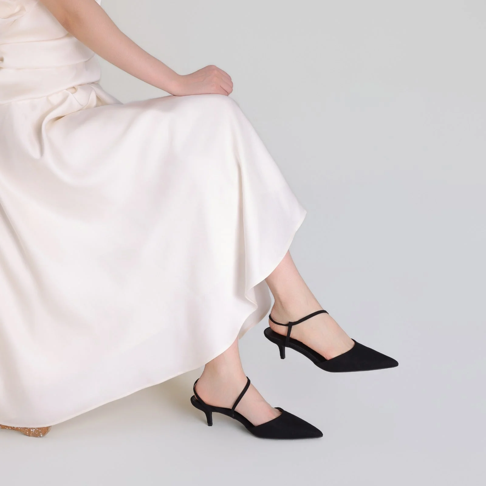 Black Suede Kitten Heel Slingback Shoes - Image 2