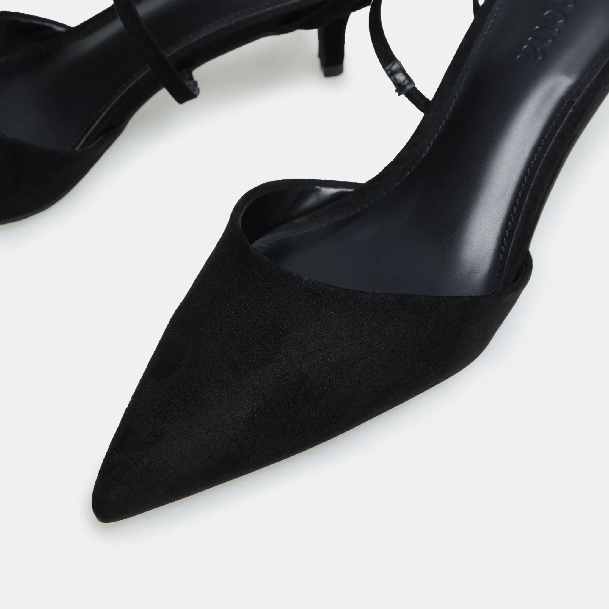 Black Suede Kitten Heel Slingback Shoes - Image 5