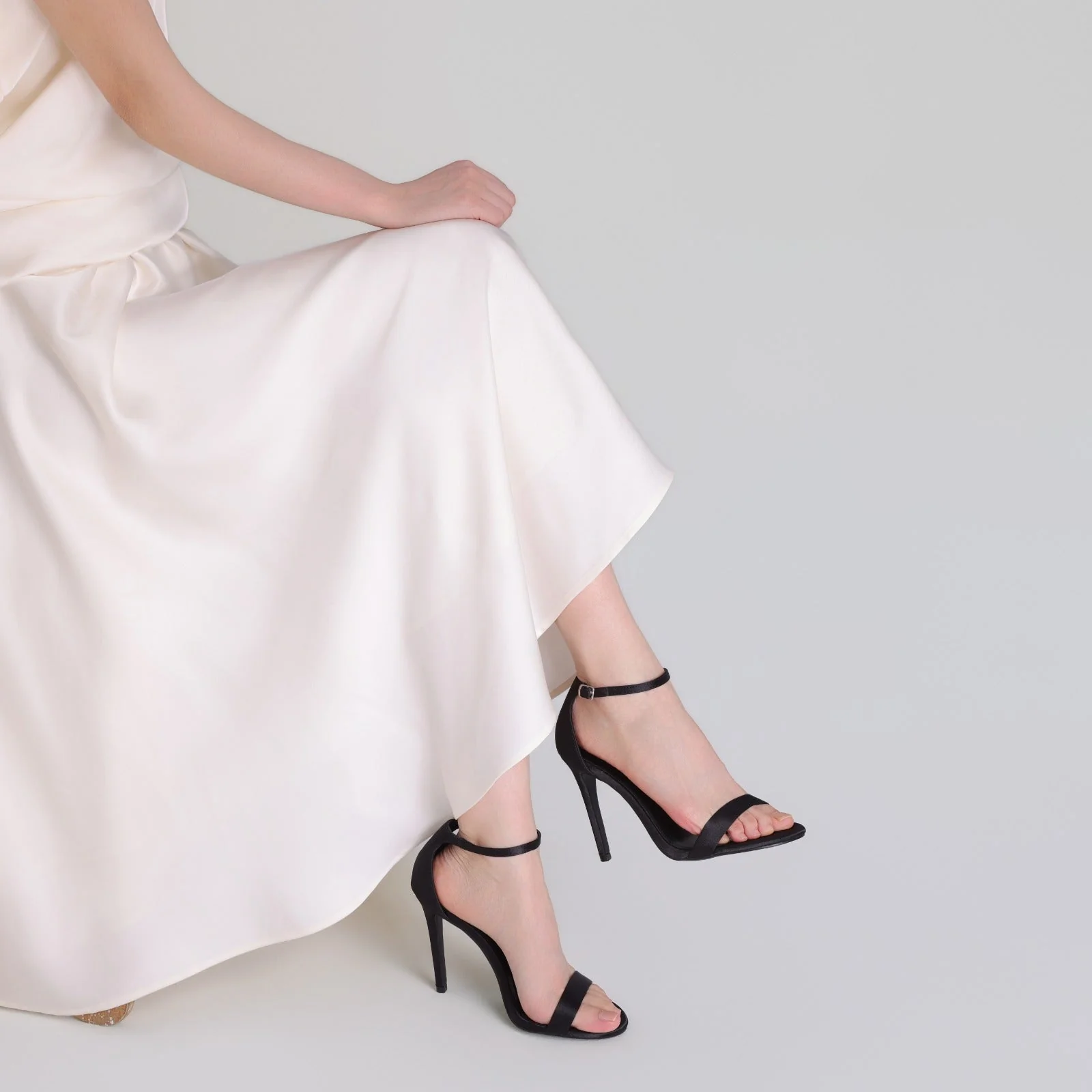 Black Satin High Heel Sandals - Image 2