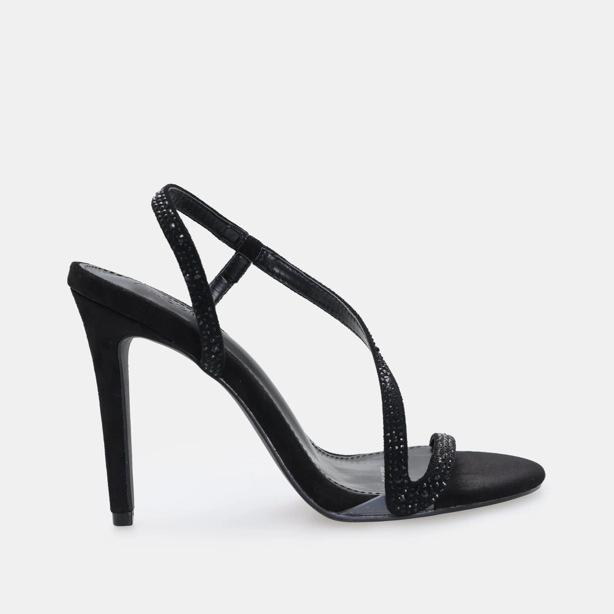 Black Suede Crystal High Heel Sandals