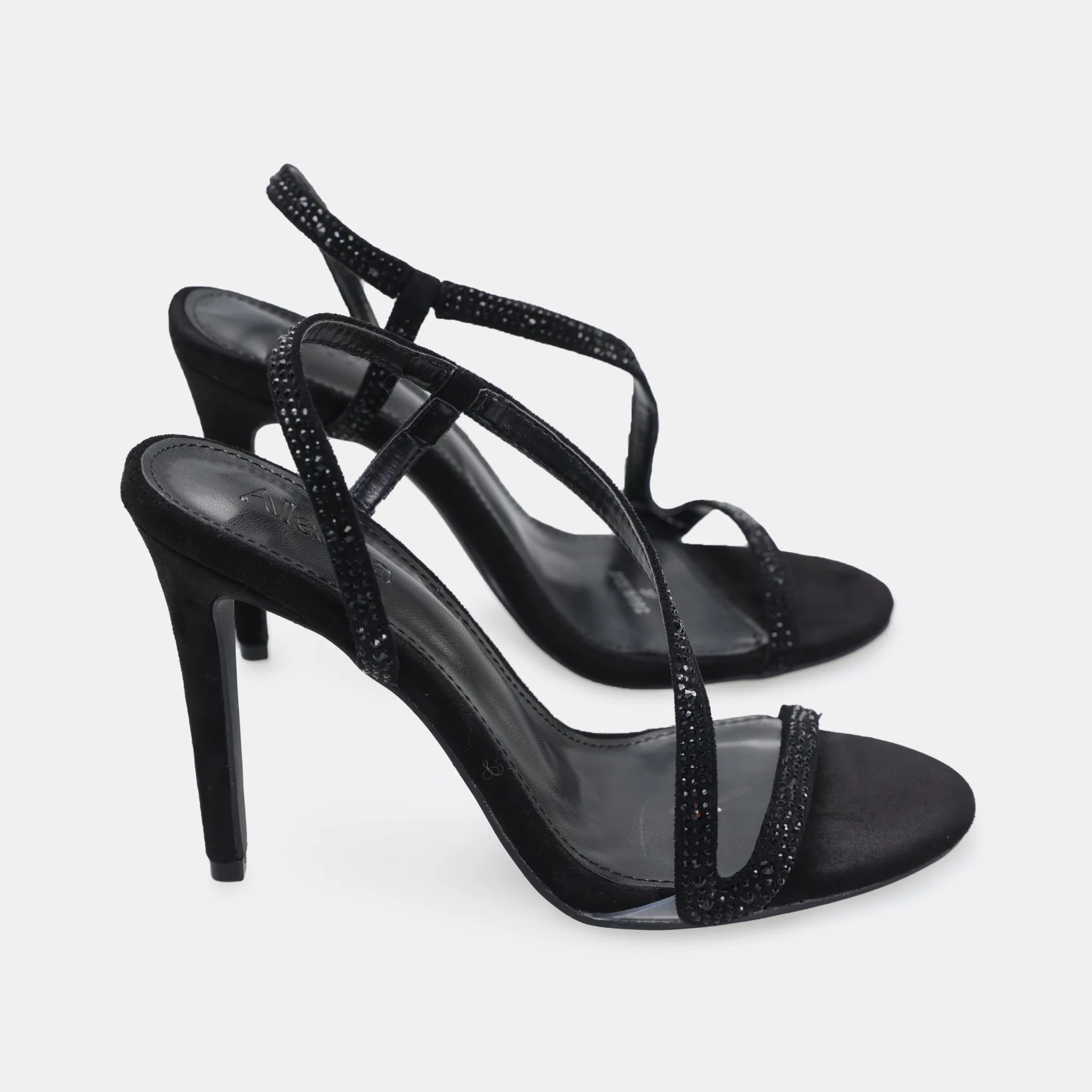 Black Suede Crystal High Heel Sandals - Image 3