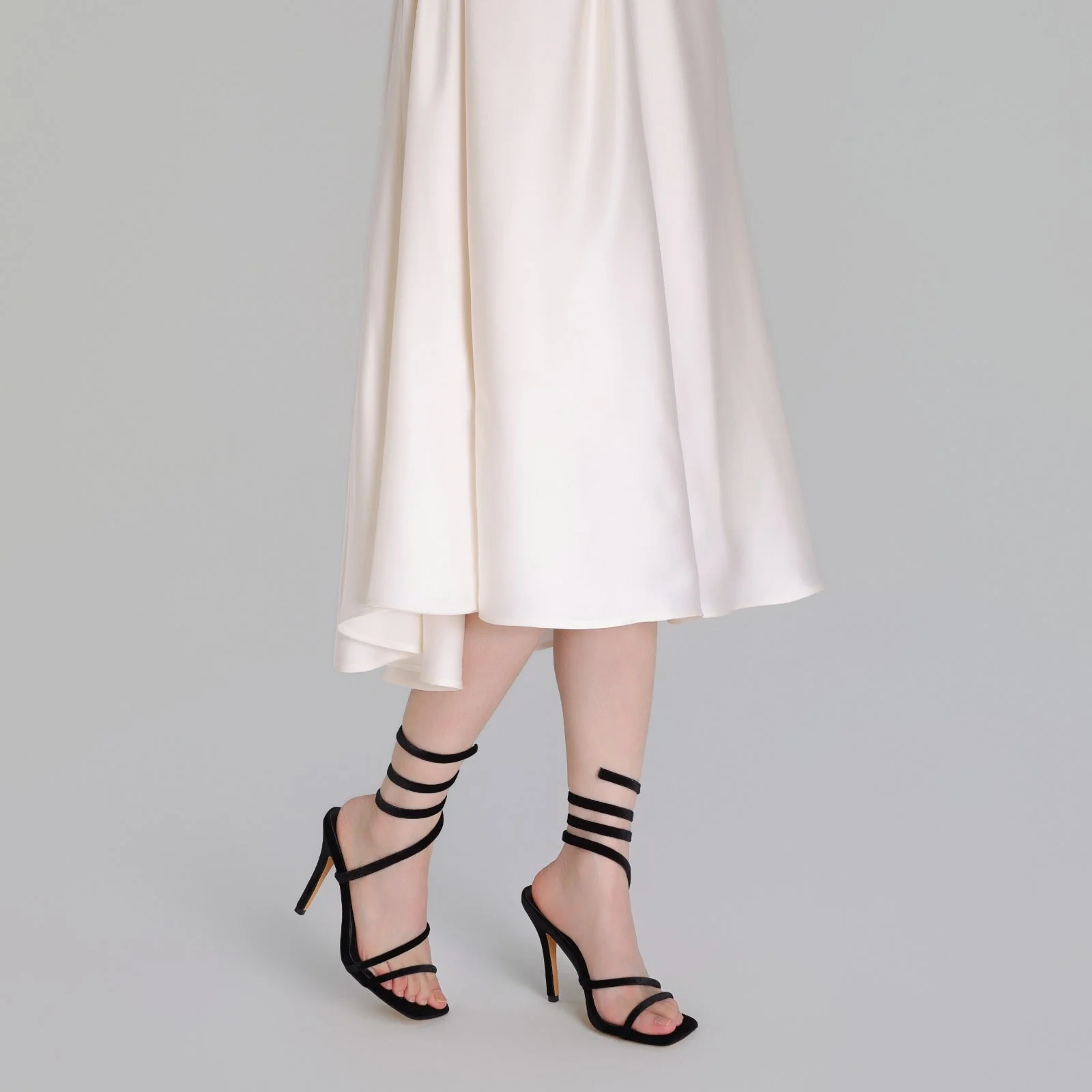Black Velvet Spiral Strap High Heel Sandals - Image 3