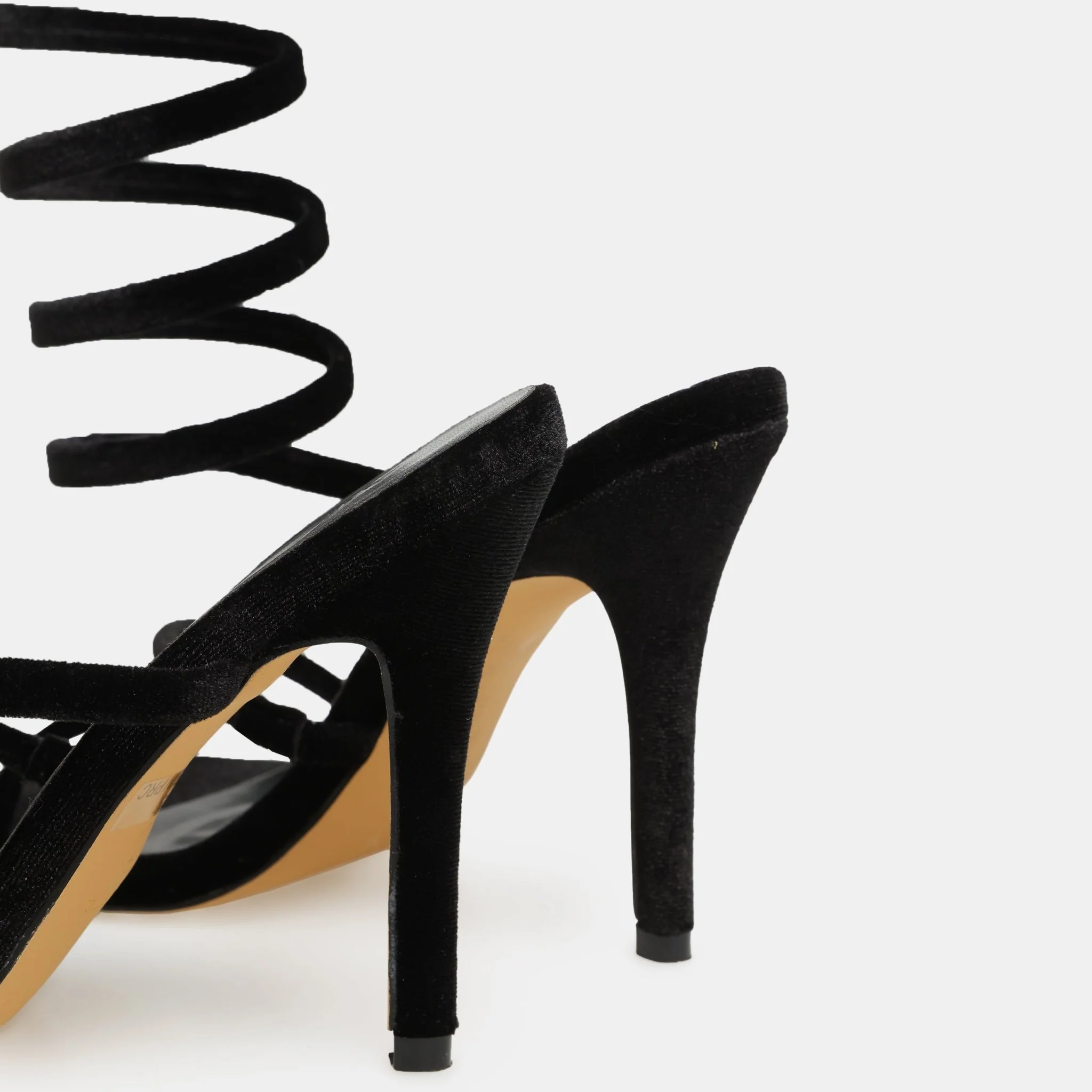 Black Velvet Spiral Strap High Heel Sandals - Image 4