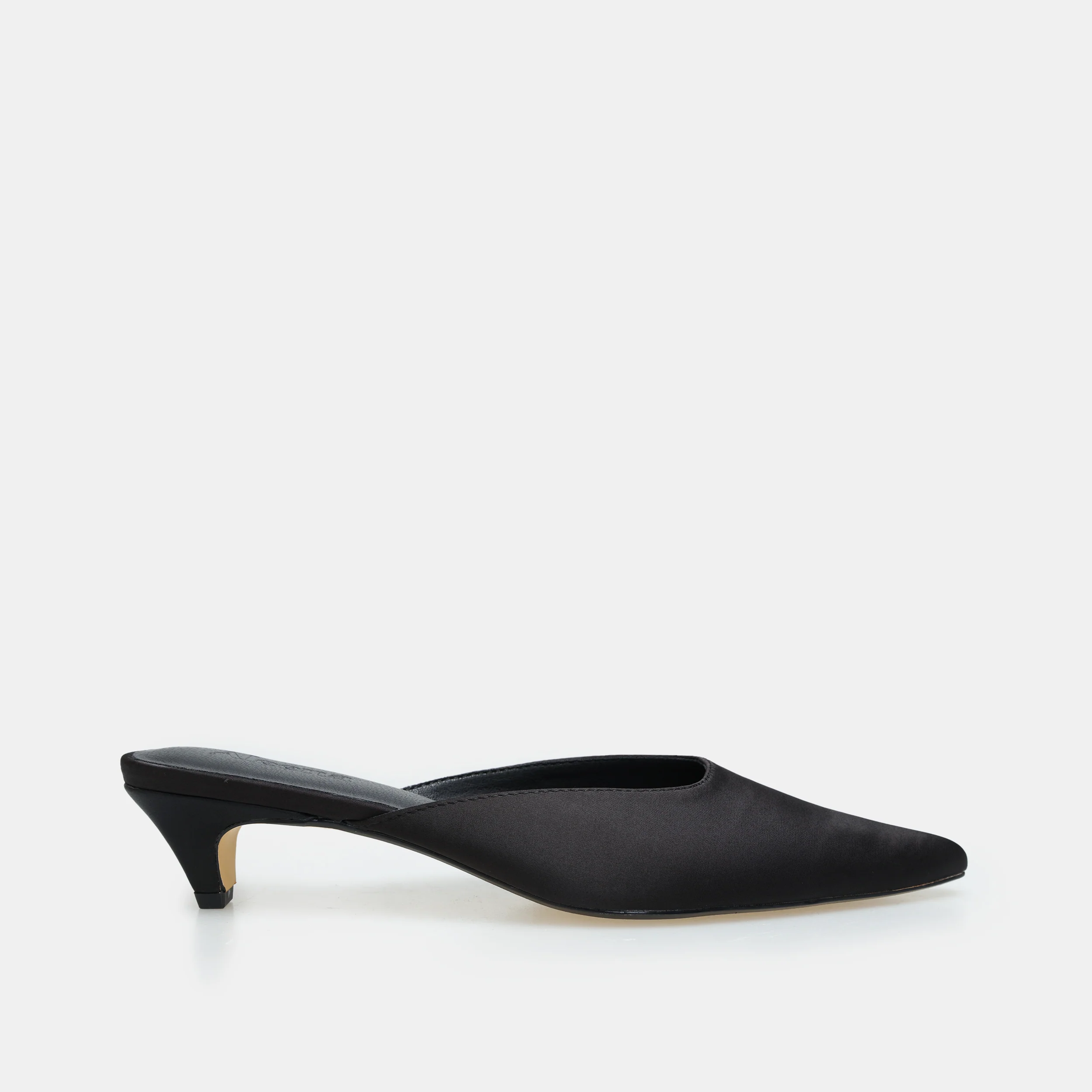 Black Satin Pointed Toe Mules