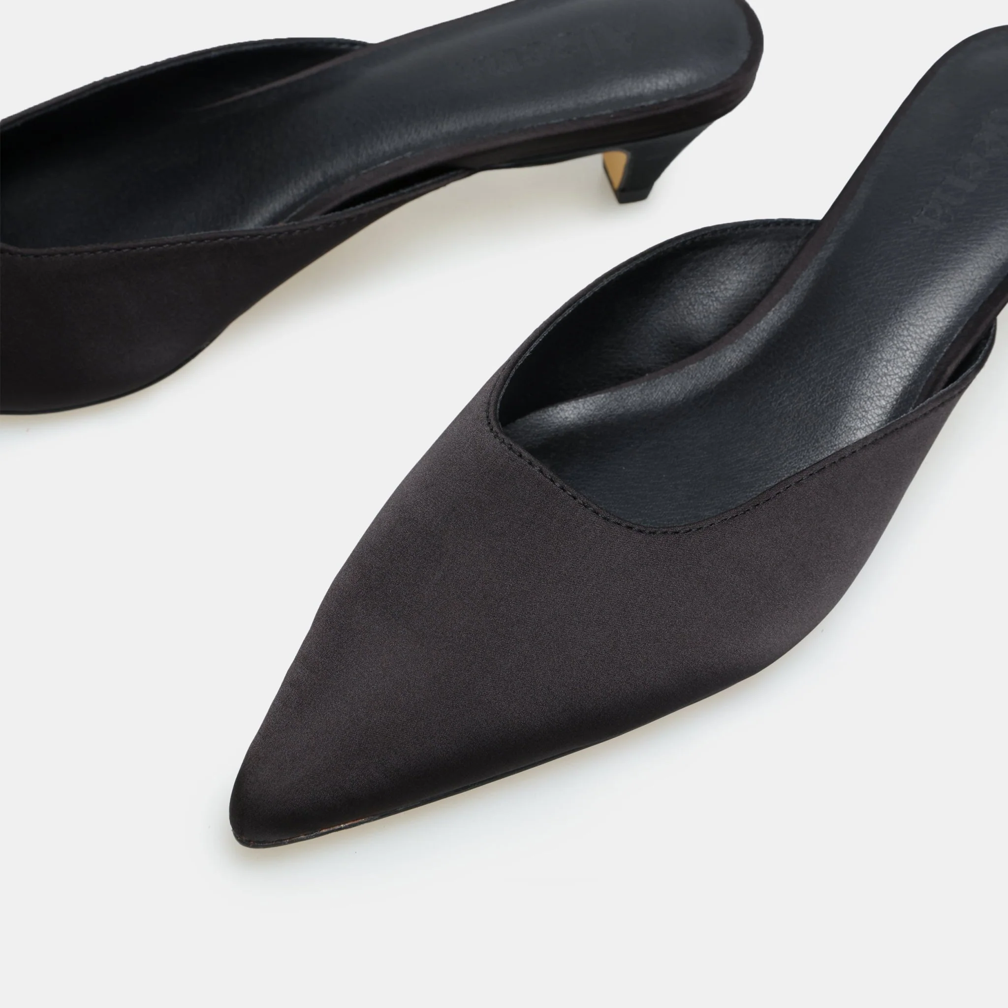 Black Satin Pointed Toe Mules - Image 2