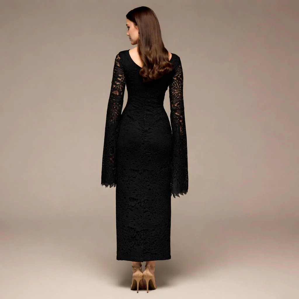 Black Lace Long Sleeve Maxi Dress - Image 4