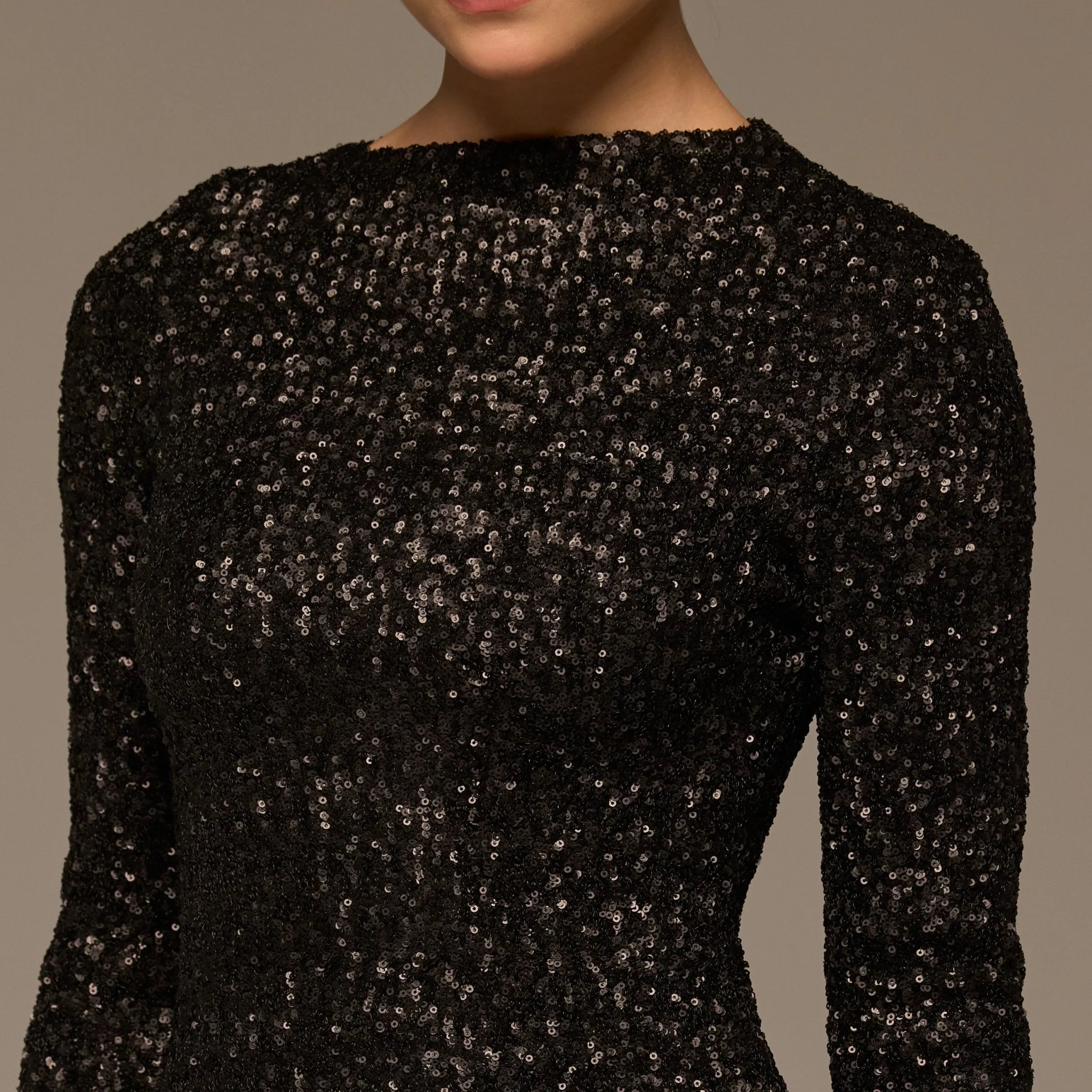 Black Sequin & Cotton Poplin Midi Dress - Image 3