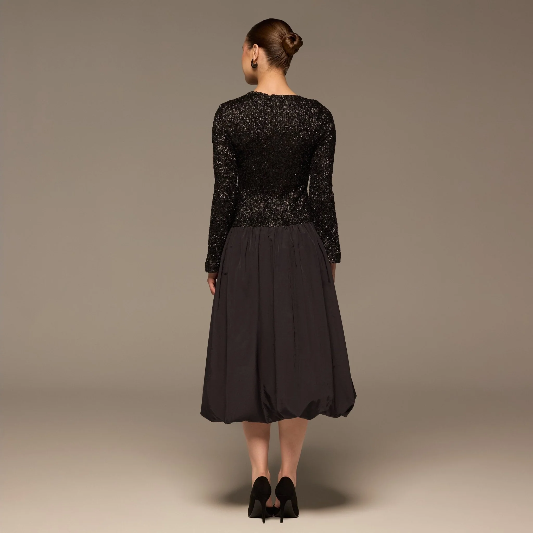 Black Sequin & Cotton Poplin Midi Dress - Image 4