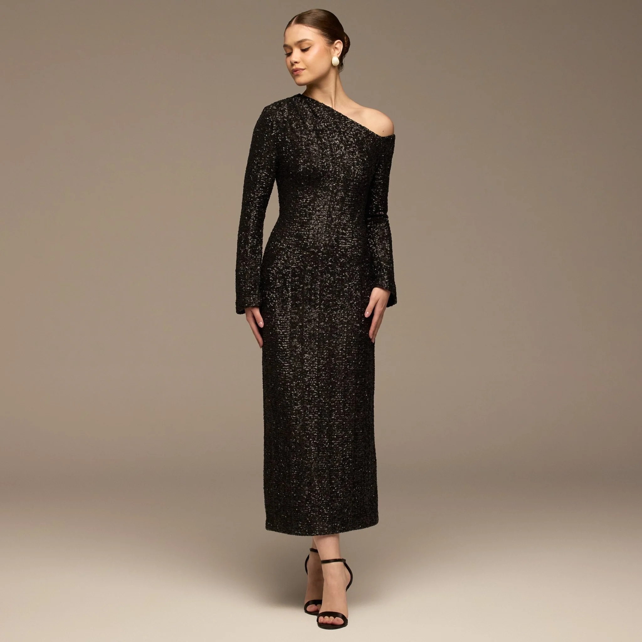 Black Long-Sleeve Sequin Maxi Dress - Image 3