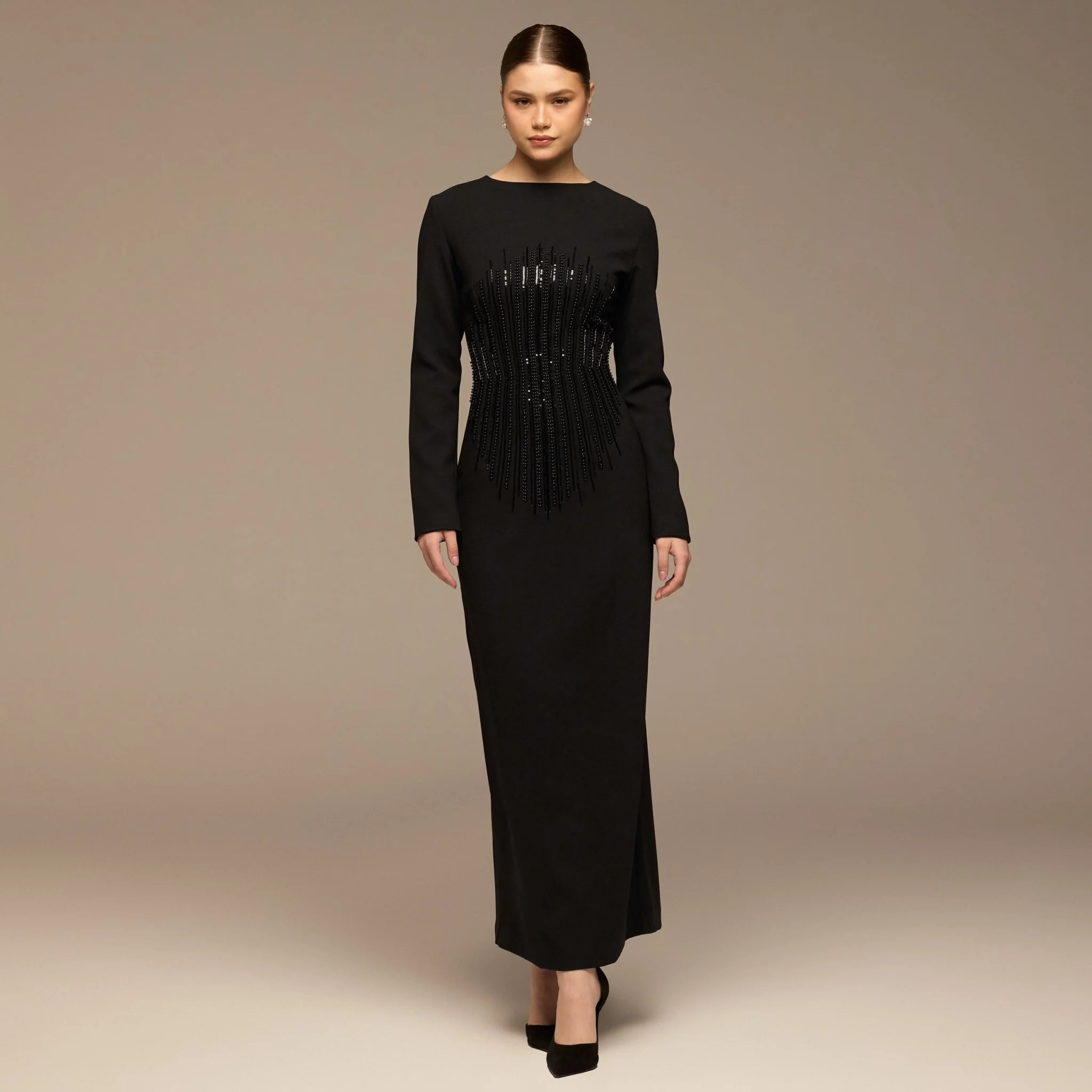 Black Sequined Crepe Maxi Dress