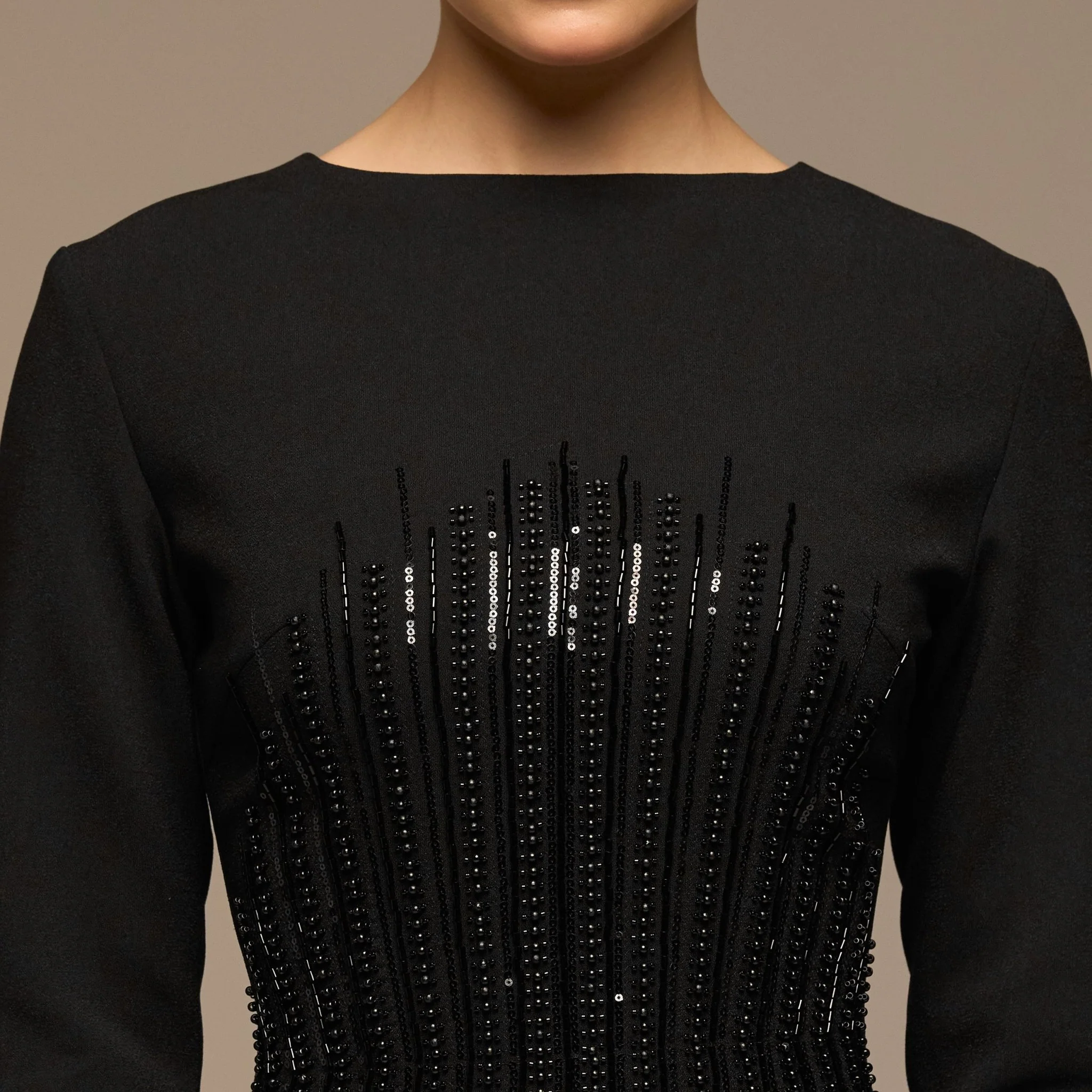 Black Sequined Crepe Maxi Dress - Image 3