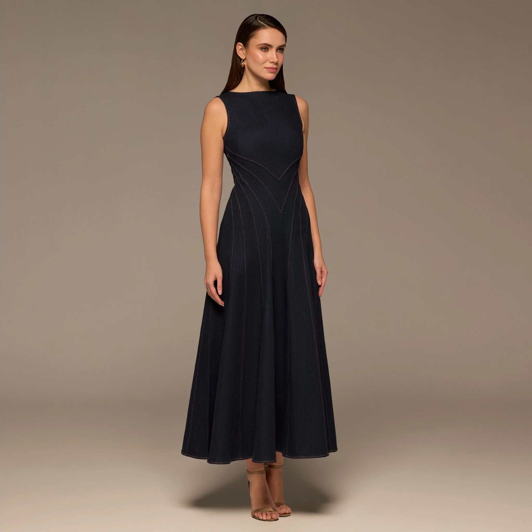 Navy V Open Back Sleeveless Midi Dress - Image 2
