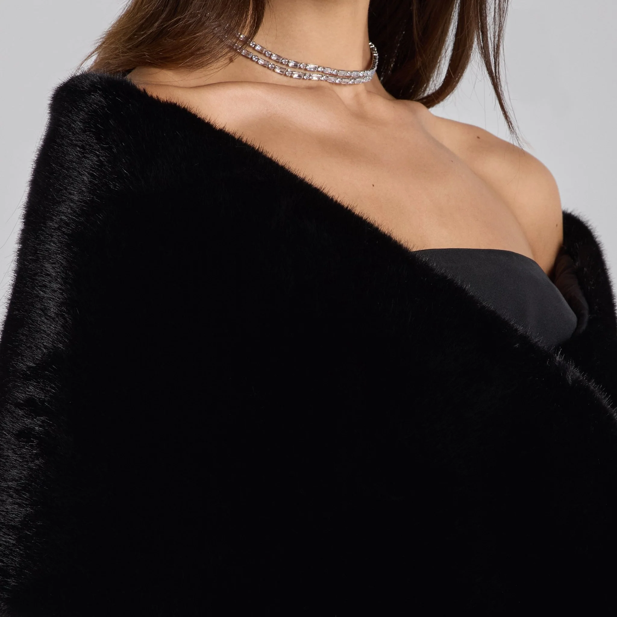 Black Faux Mink Fur Shawl - Image 5