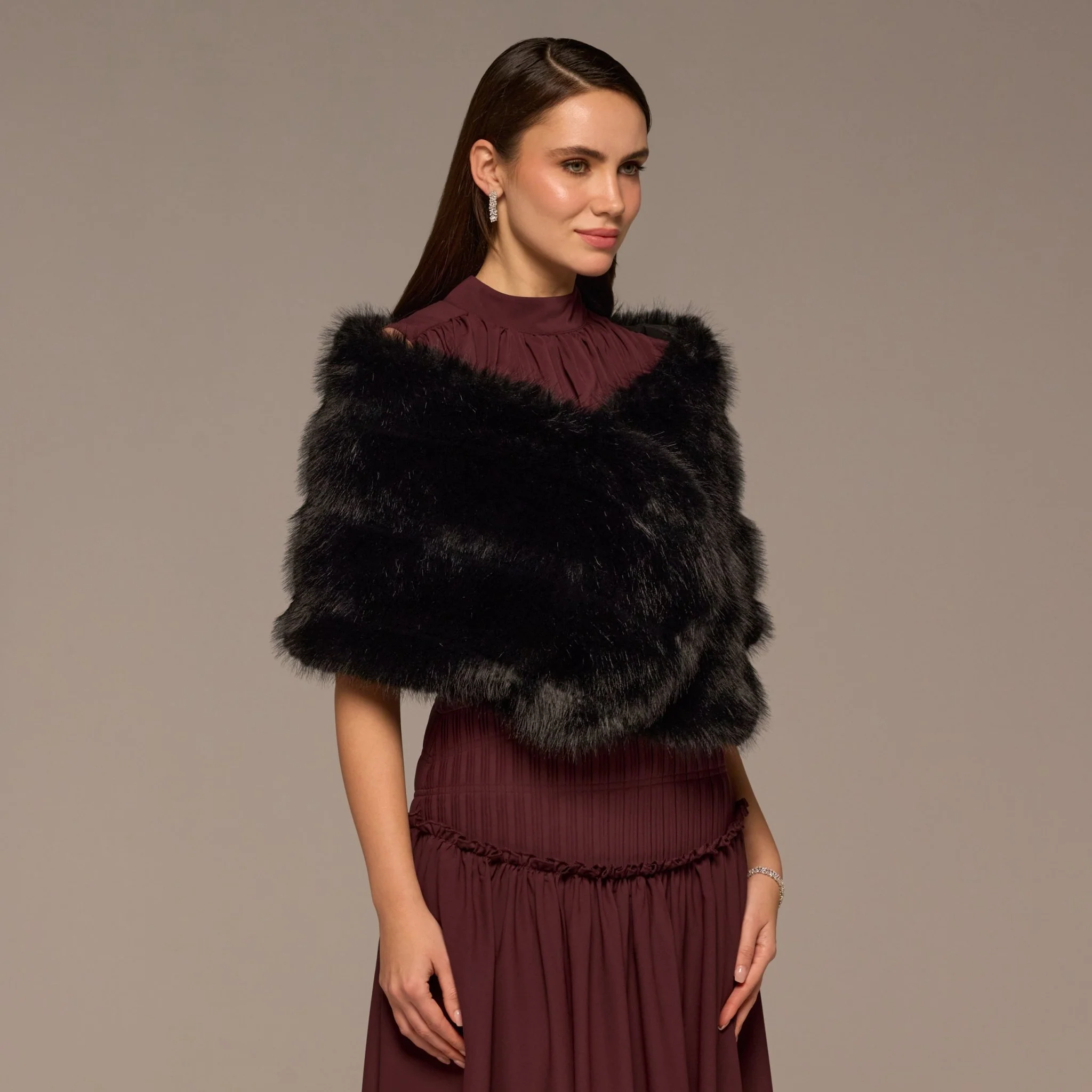Black Faux Sable Fur Shawl - Image 3