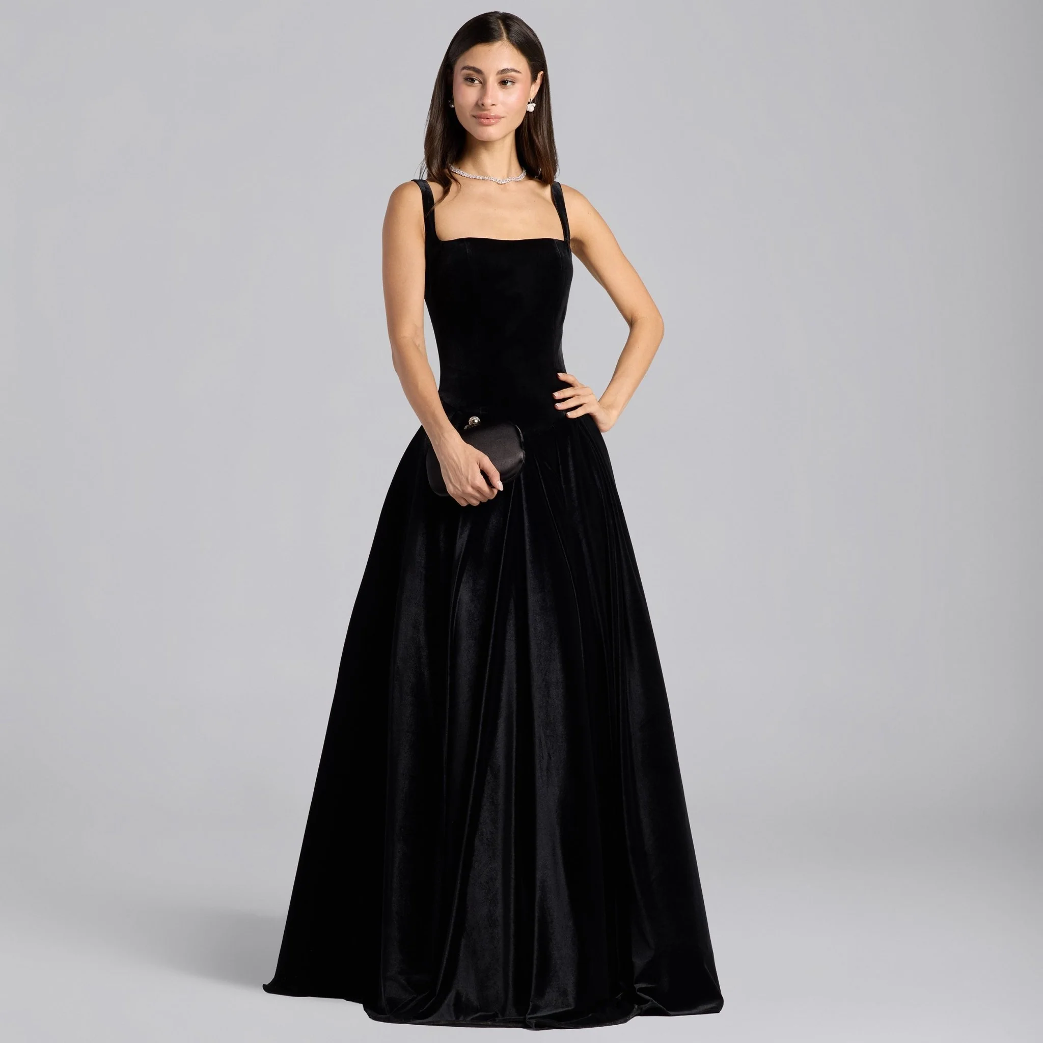Black Velvet Voluminous Skirt Gown