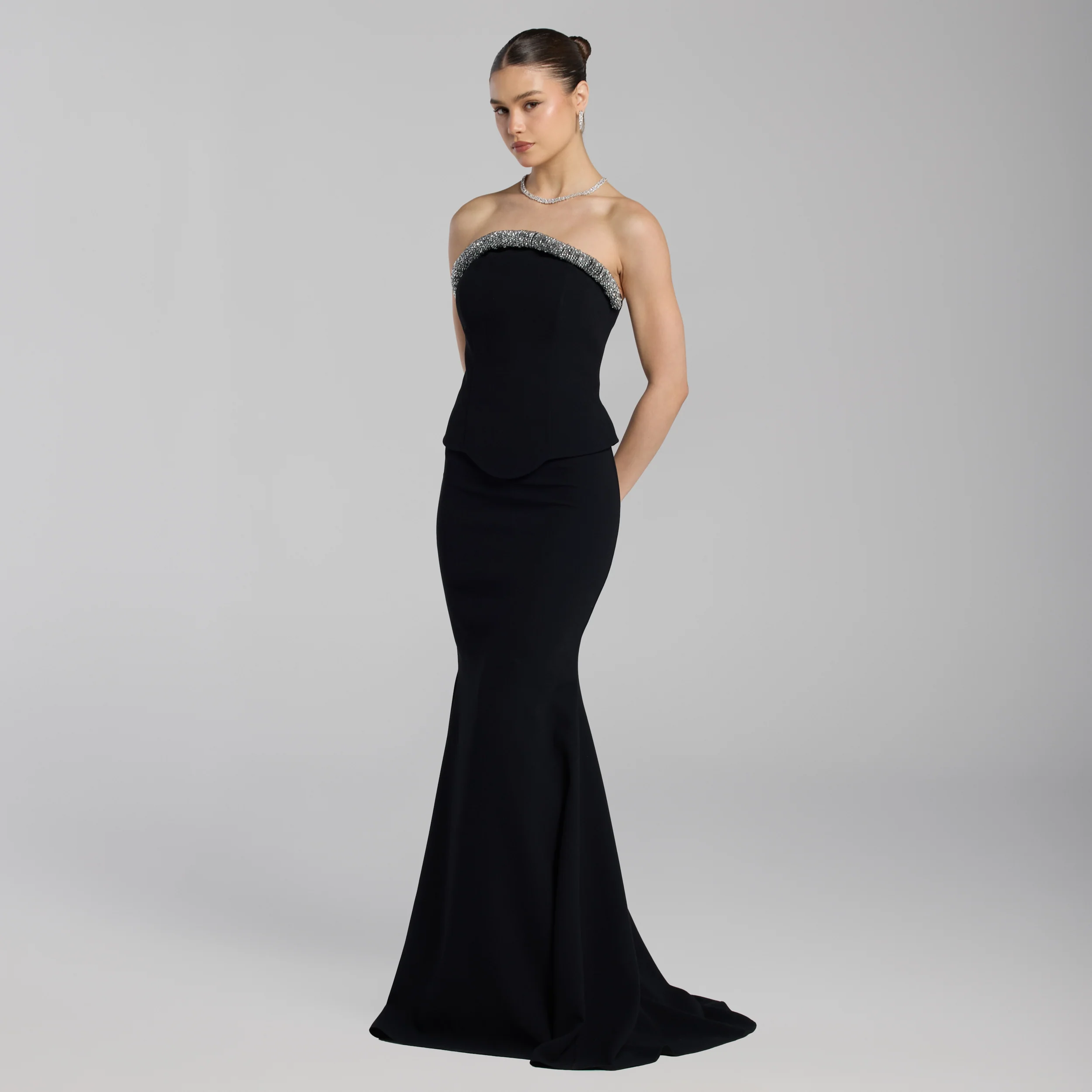 Black Strapless Crepe Gown - Image 2