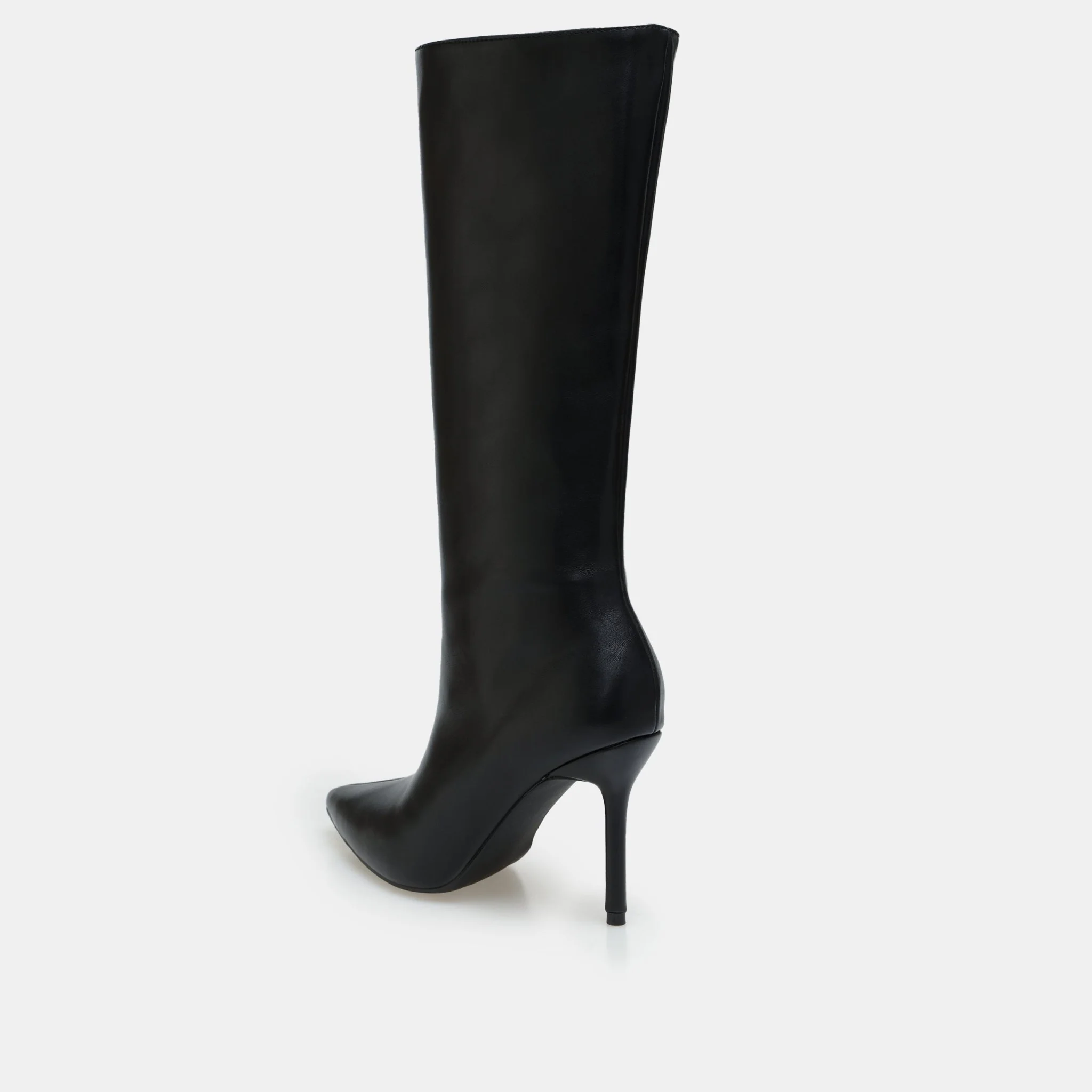 Black Leather High Heel Knee-High Boots - Image 4