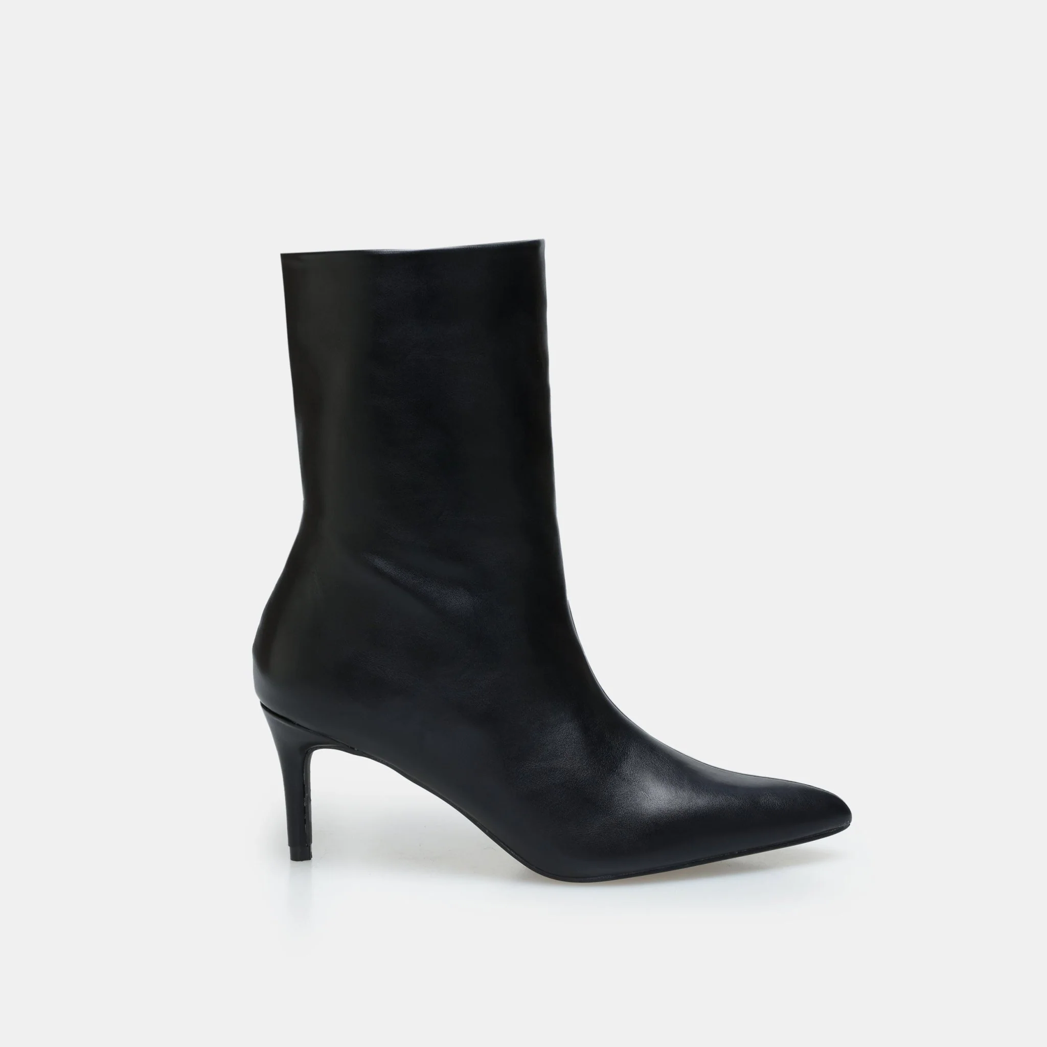 Black Leather Mid-Calf High Heel Boots - Image 3