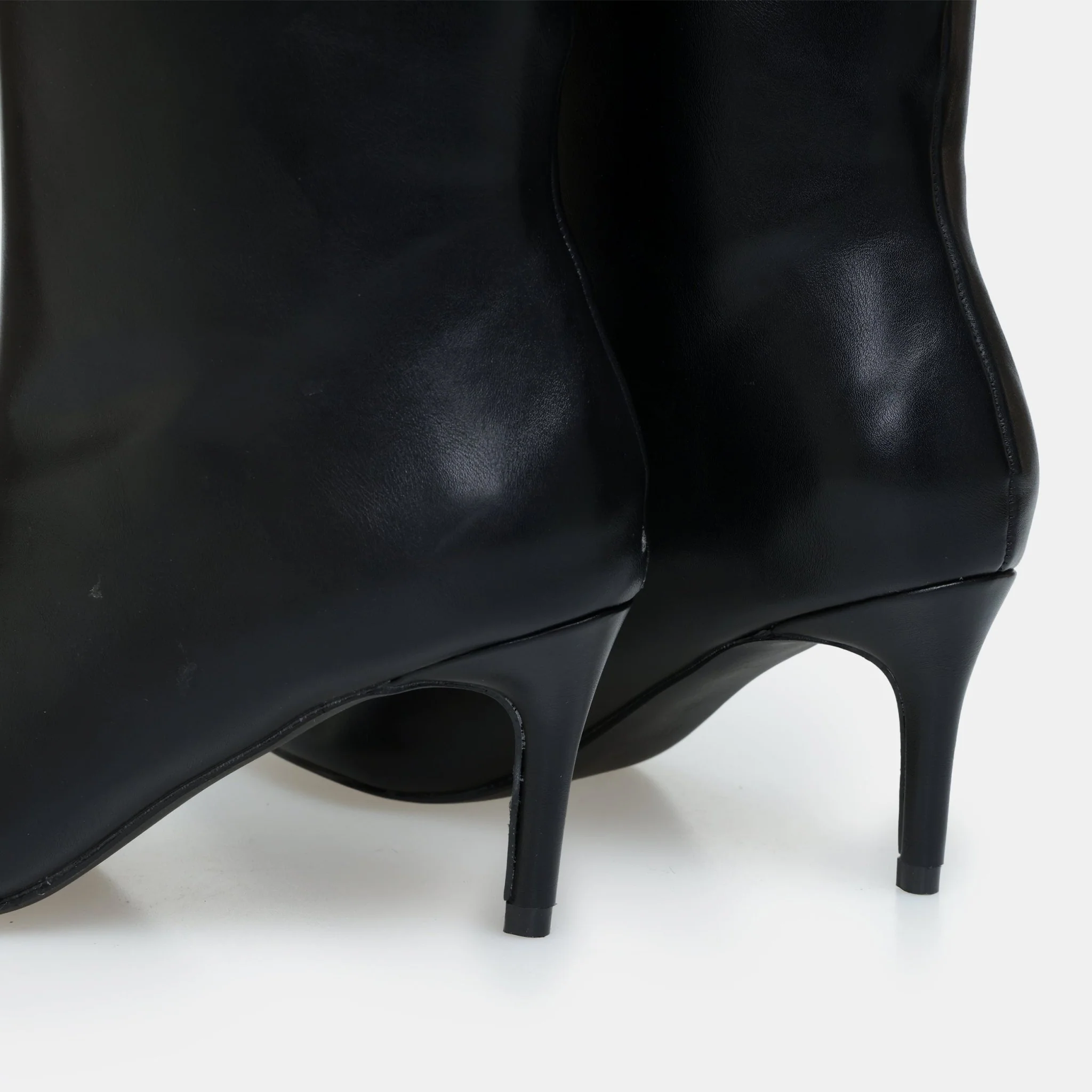 Black Leather Mid-Calf High Heel Boots - Image 5