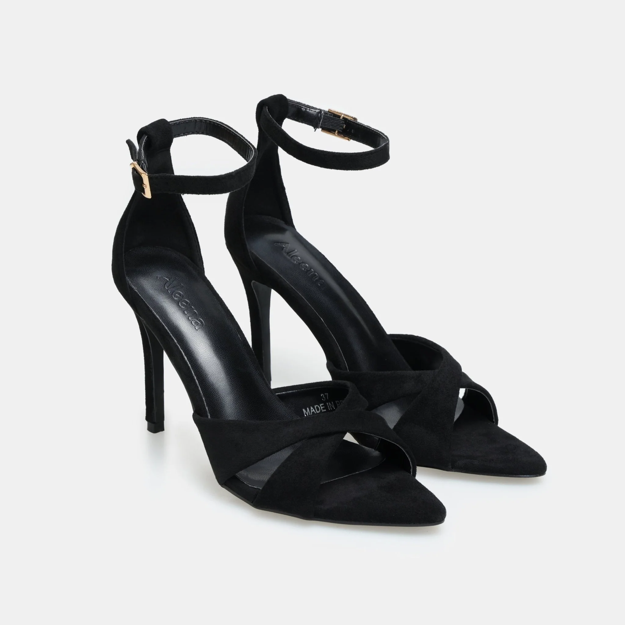 Black Suede Cross-Strap High Heel Sandals
