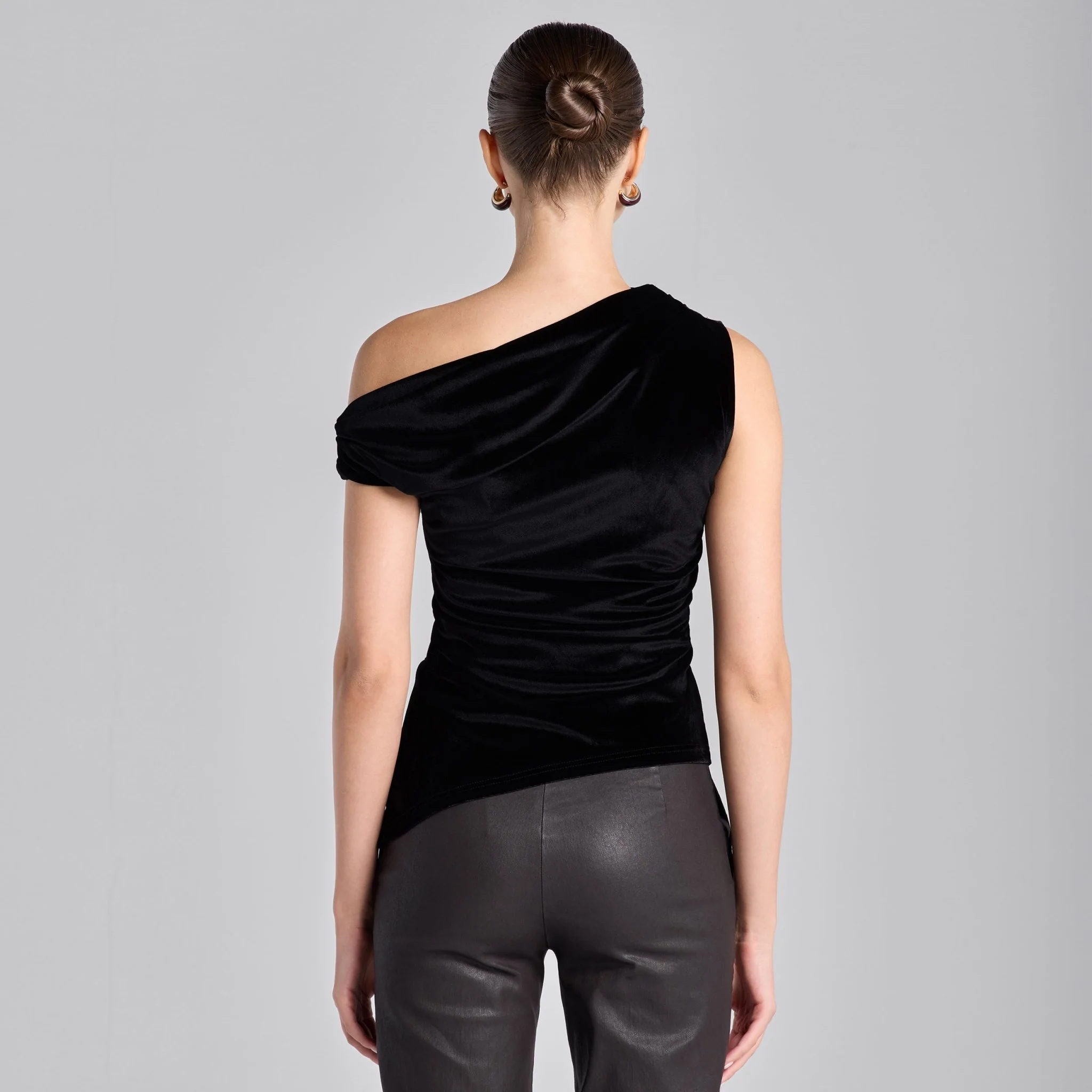 Black Velvet Drape Off-Shoulder Top - Image 4