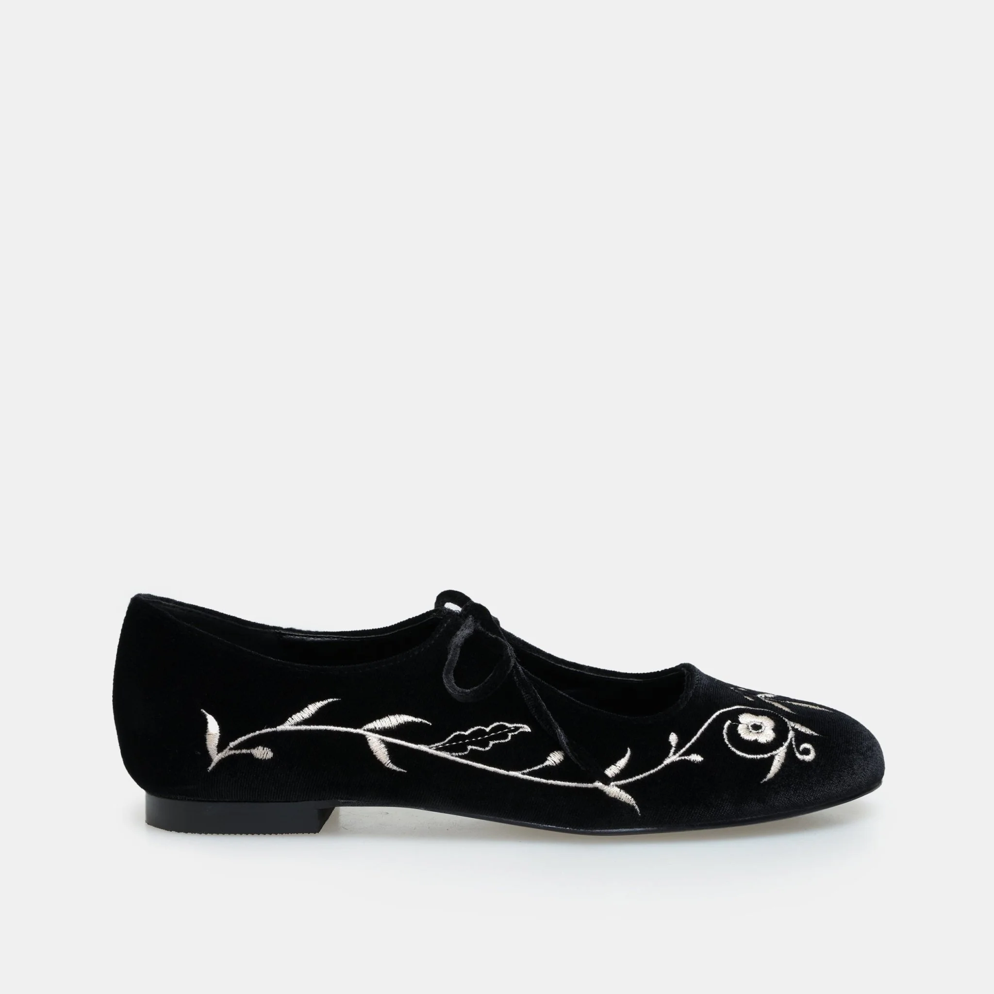 Black Velvet Embroidered Flats