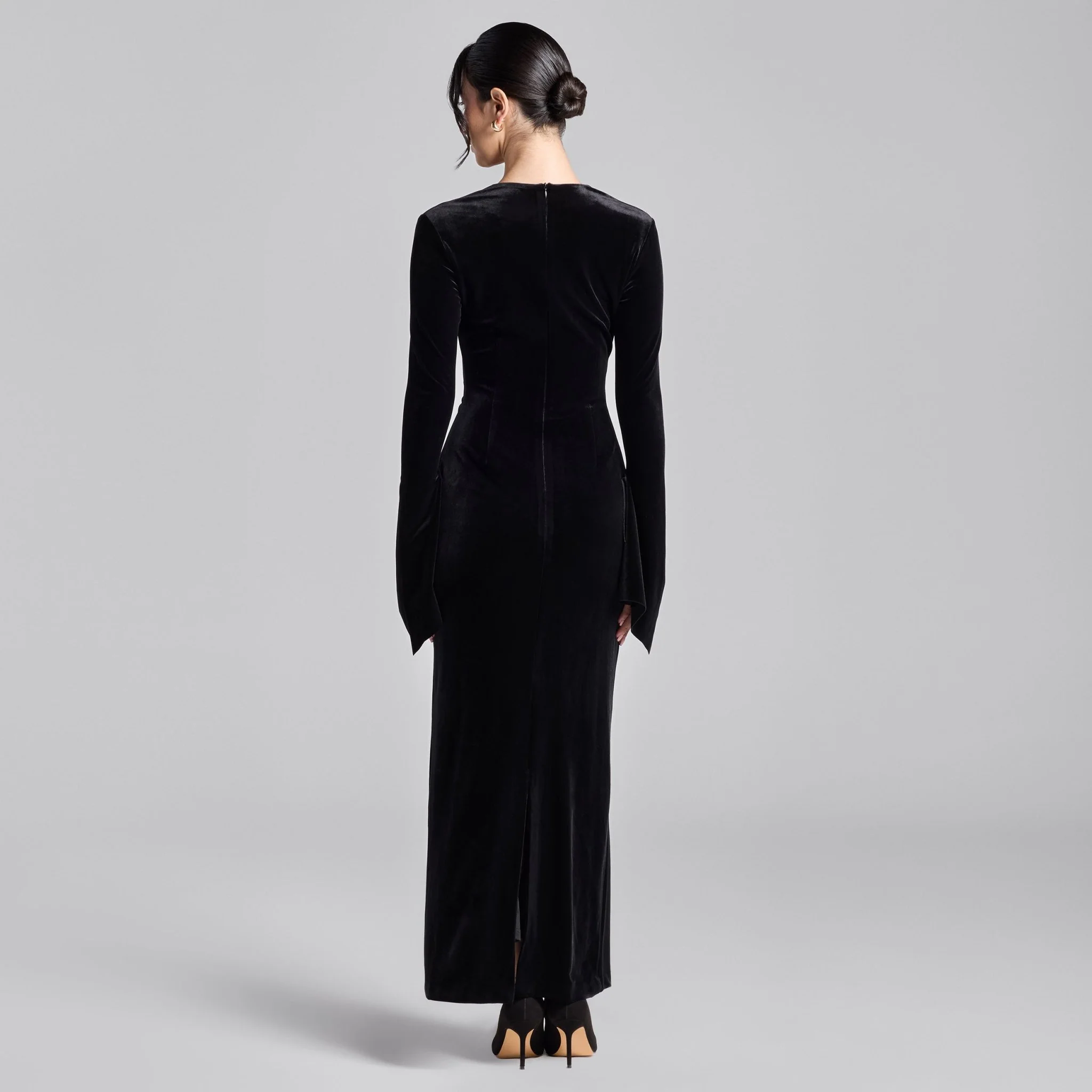 Black Velvet Front Ring Drape Maxi Dress - Image 4
