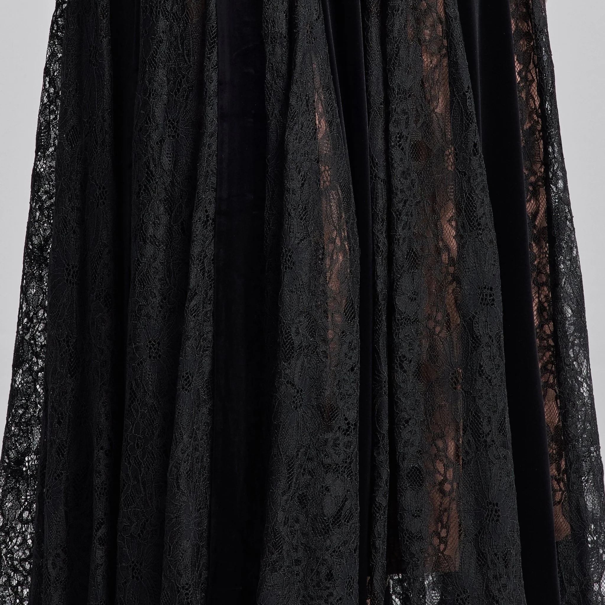 Black Velvet Maxi Dress with Lace Godets - Image 3