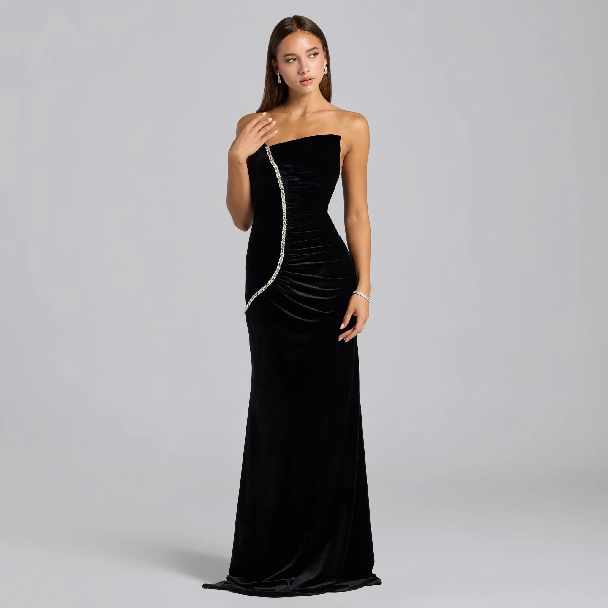 Black Velvet Strapless Maxi Dress - Image 2
