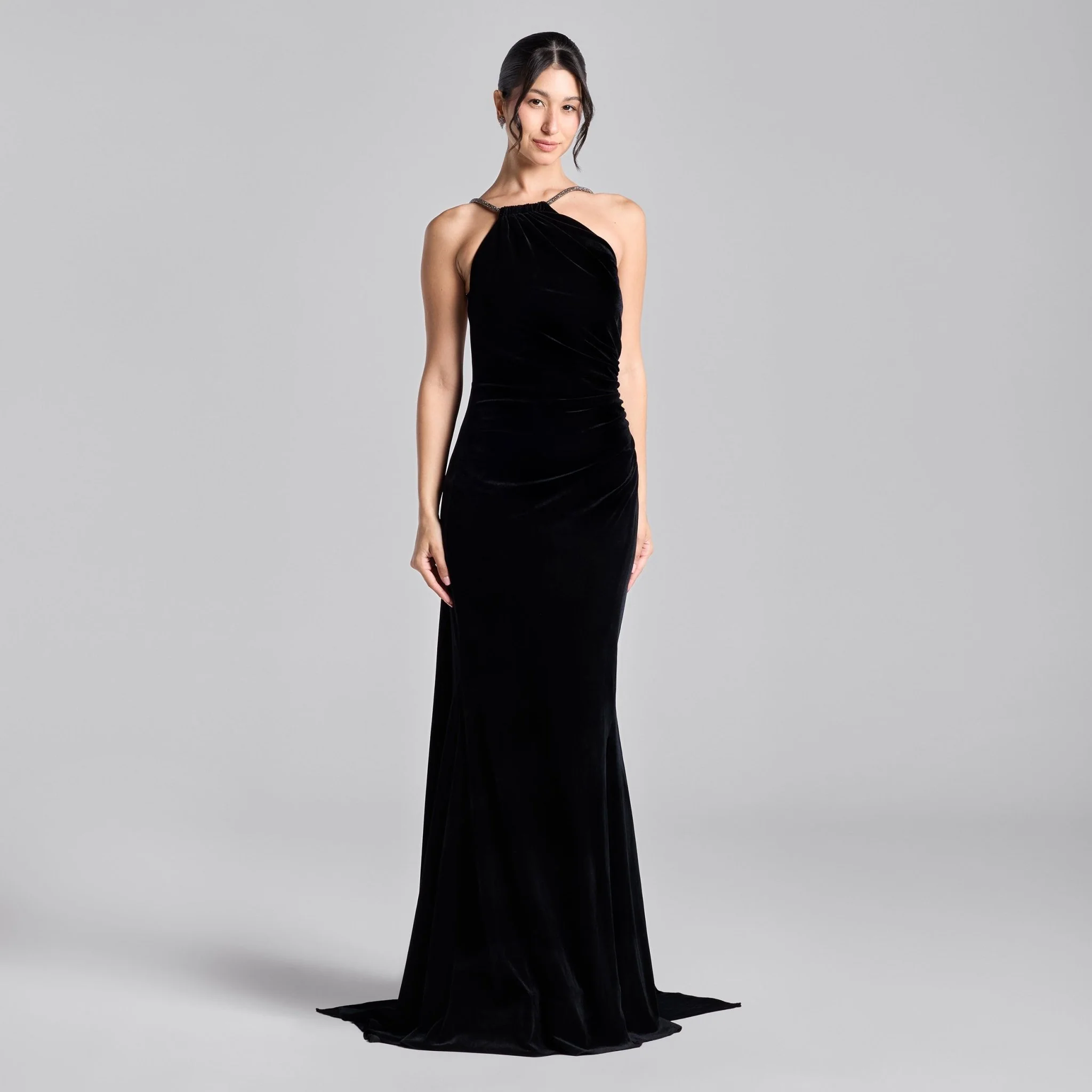Black Velvet Open Back Gown